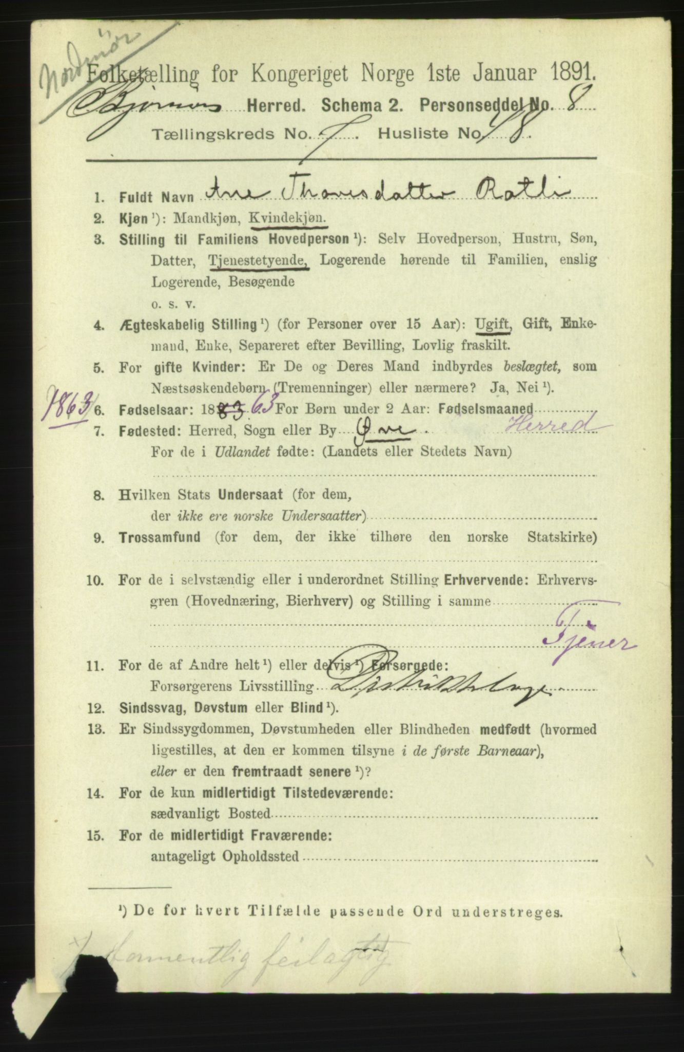 RA, 1891 census for 1632 Bjørnør, 1891, p. 3320