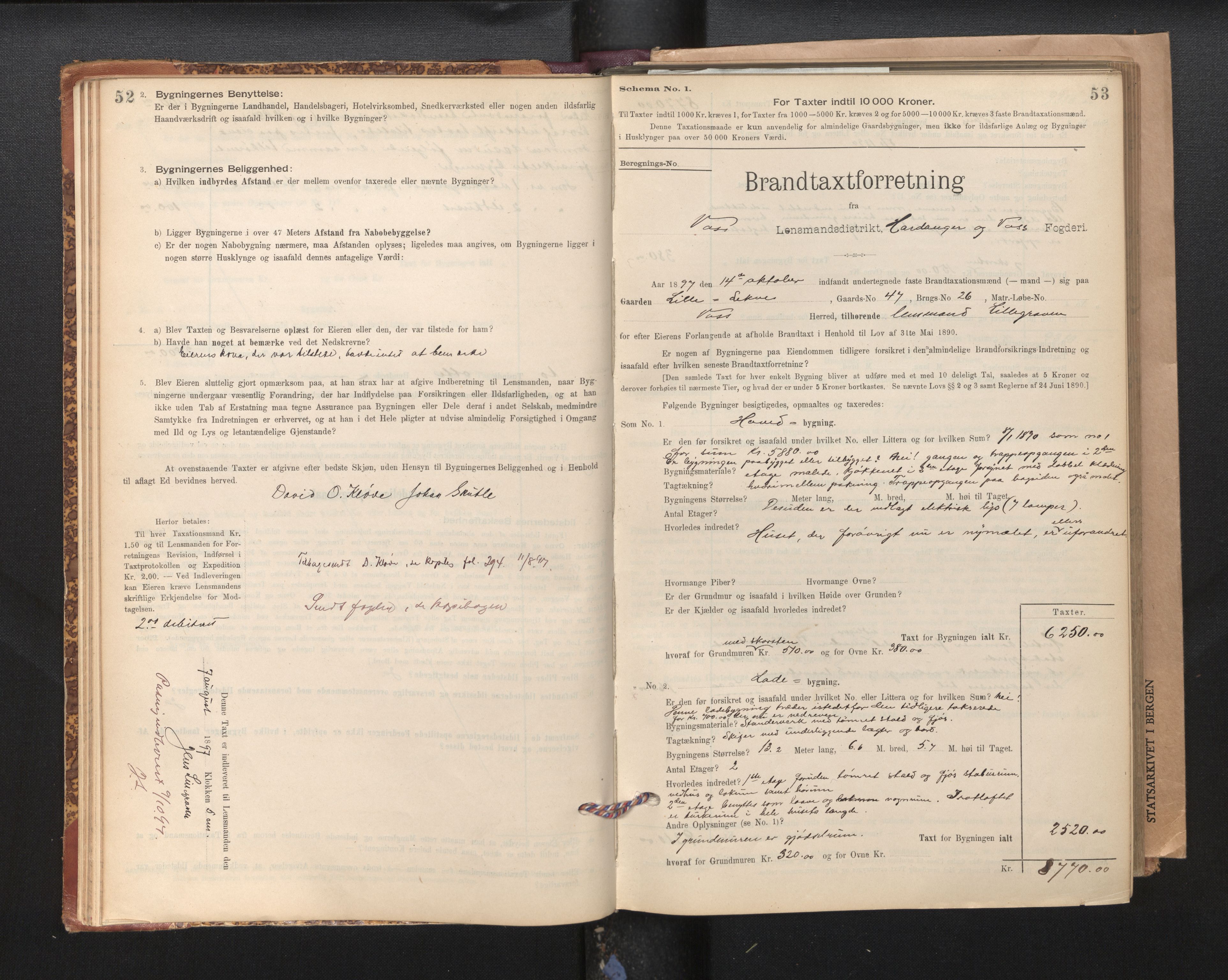 Lensmannen i Voss, SAB/A-35801/0012/L0008: Branntakstprotokoll, skjematakst, 1895-1945, p. 52-53