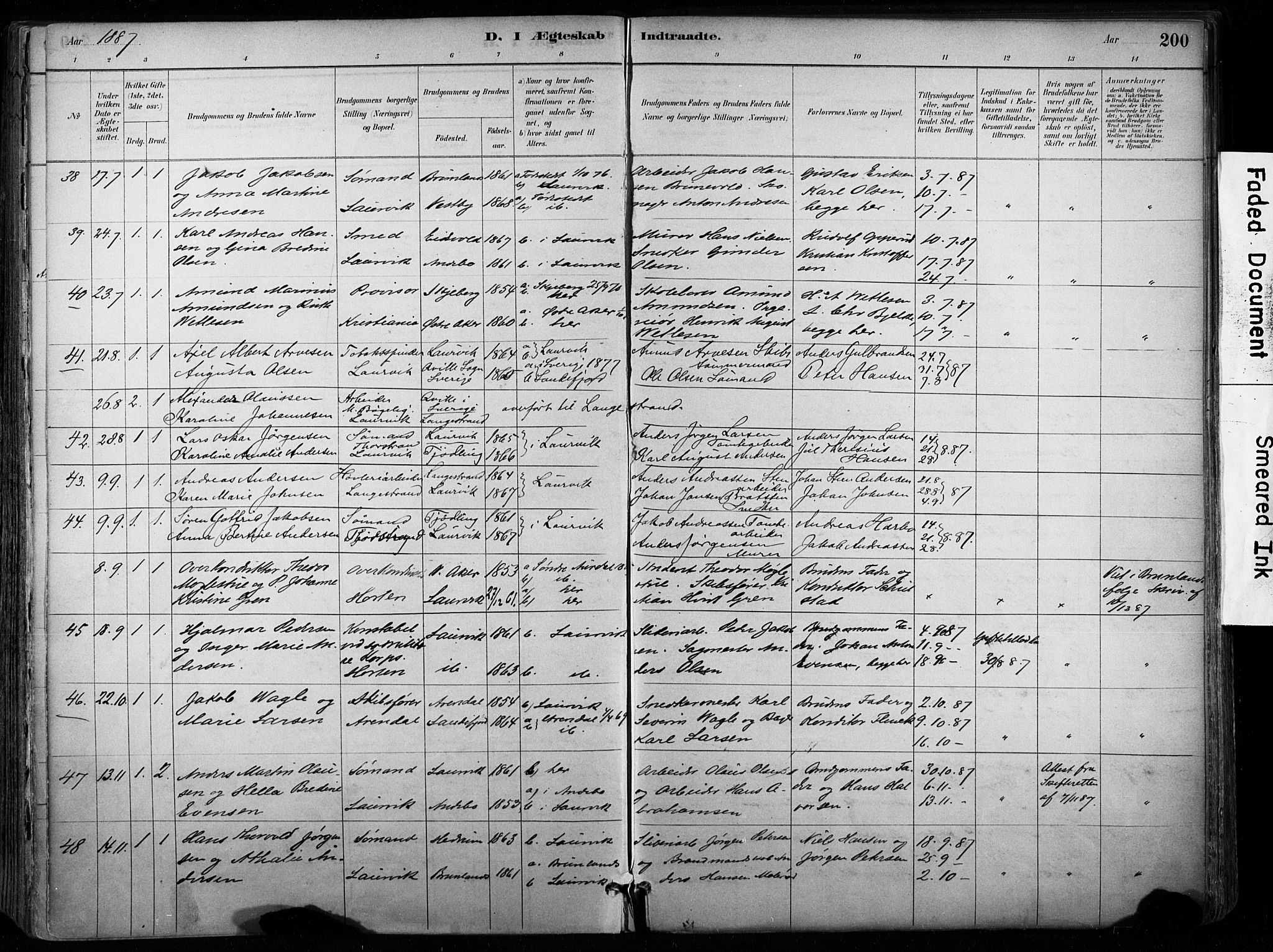 Larvik kirkebøker, AV/SAKO-A-352/F/Fa/L0008: Parish register (official) no. I 8, 1884-1902, p. 200