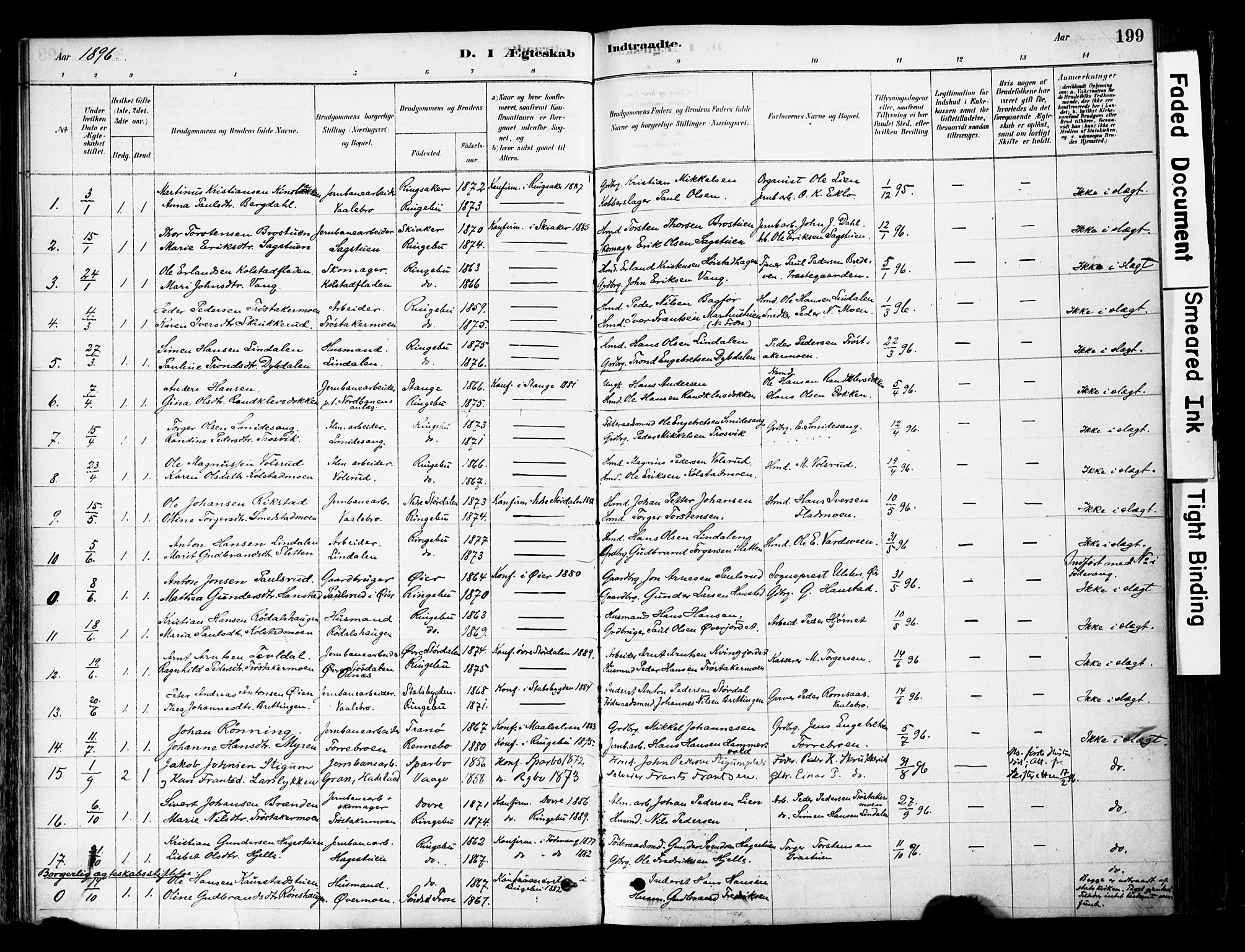 Ringebu prestekontor, SAH/PREST-082/H/Ha/Haa/L0008: Parish register (official) no. 8, 1878-1898, p. 199