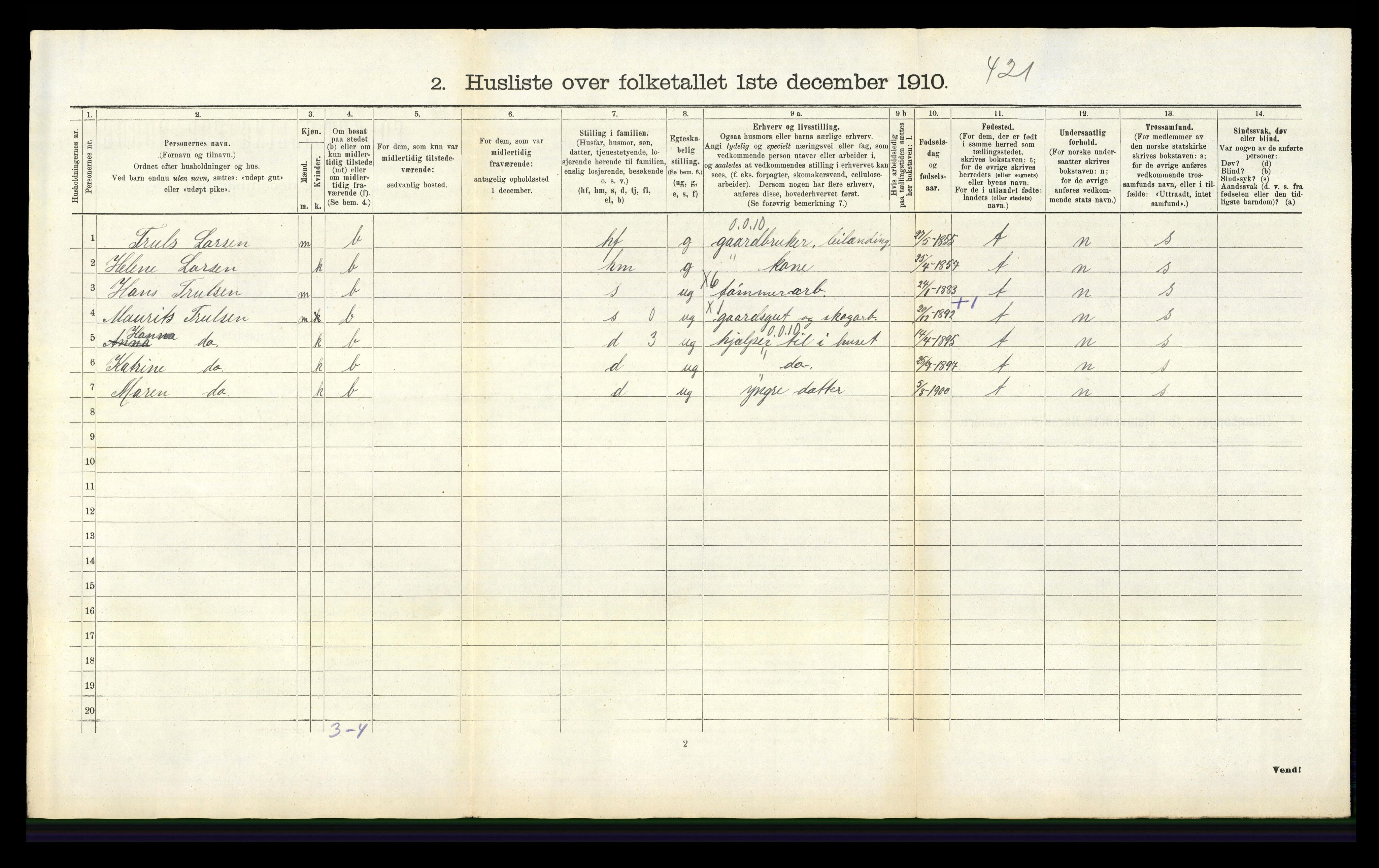 RA, 1910 census for Brunlanes, 1910, p. 688