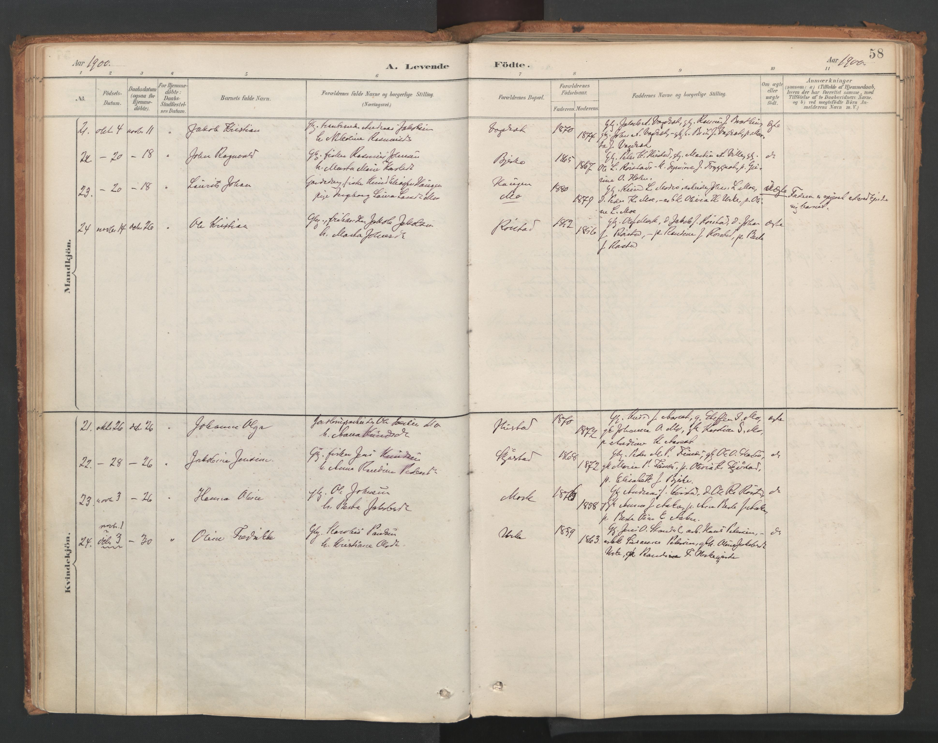Ministerialprotokoller, klokkerbøker og fødselsregistre - Møre og Romsdal, SAT/A-1454/515/L0211: Parish register (official) no. 515A07, 1886-1910, p. 58