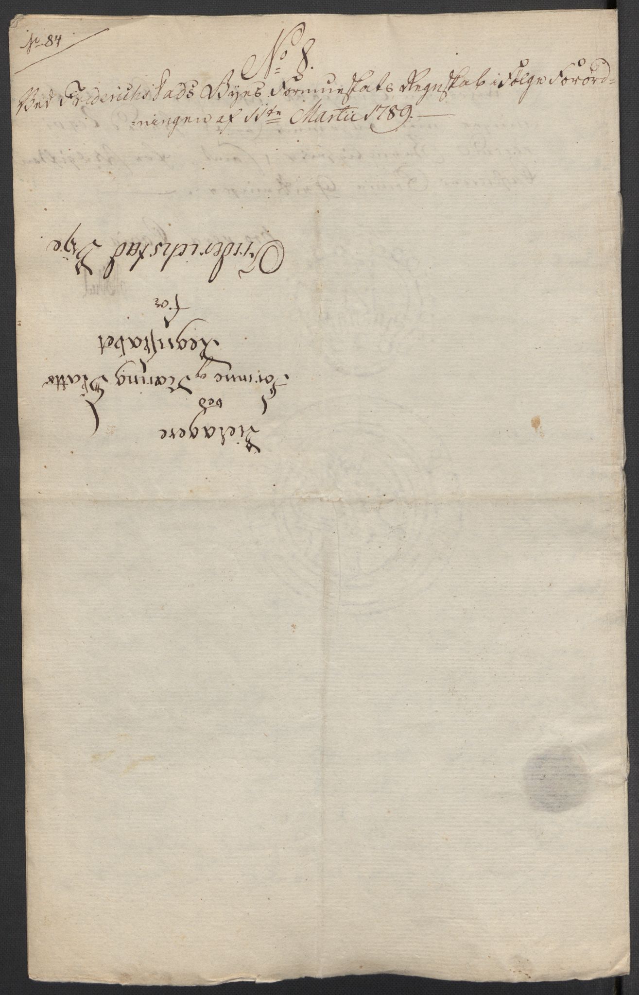 Rentekammeret inntil 1814, Reviderte regnskaper, Mindre regnskaper, AV/RA-EA-4068/Rf/Rfe/L0009: Fredrikstad. Fosen fogderi, 1789, p. 21