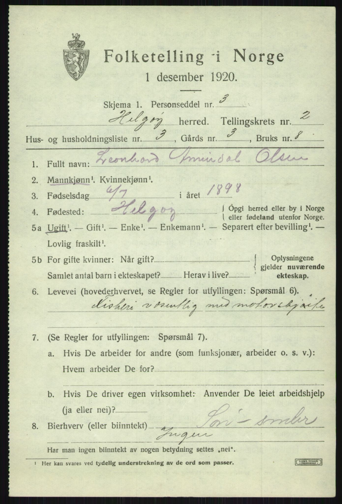 SATØ, 1920 census for Helgøy, 1920, p. 1165