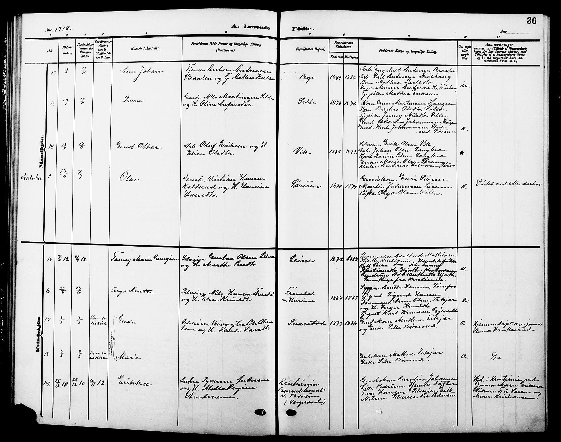 Hole kirkebøker, AV/SAKO-A-228/G/Ga/L0004: Parish register (copy) no. I 4, 1905-1924, p. 36