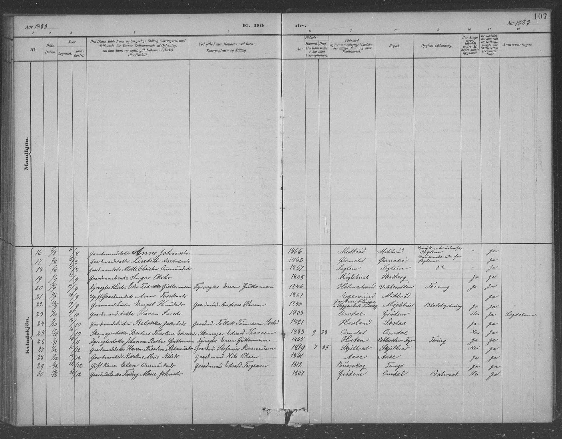 Eigersund sokneprestkontor, AV/SAST-A-101807/S09/L0007: Parish register (copy) no. B 7, 1882-1892, p. 107