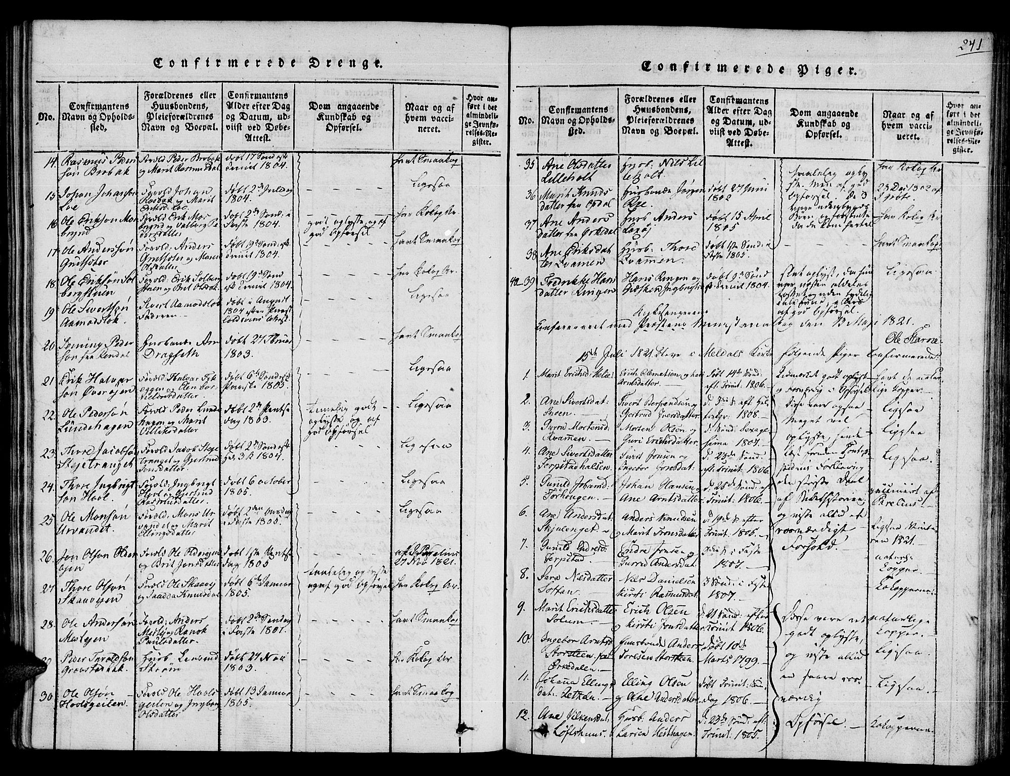 Ministerialprotokoller, klokkerbøker og fødselsregistre - Sør-Trøndelag, SAT/A-1456/672/L0853: Parish register (official) no. 672A06 /1, 1816-1829, p. 241