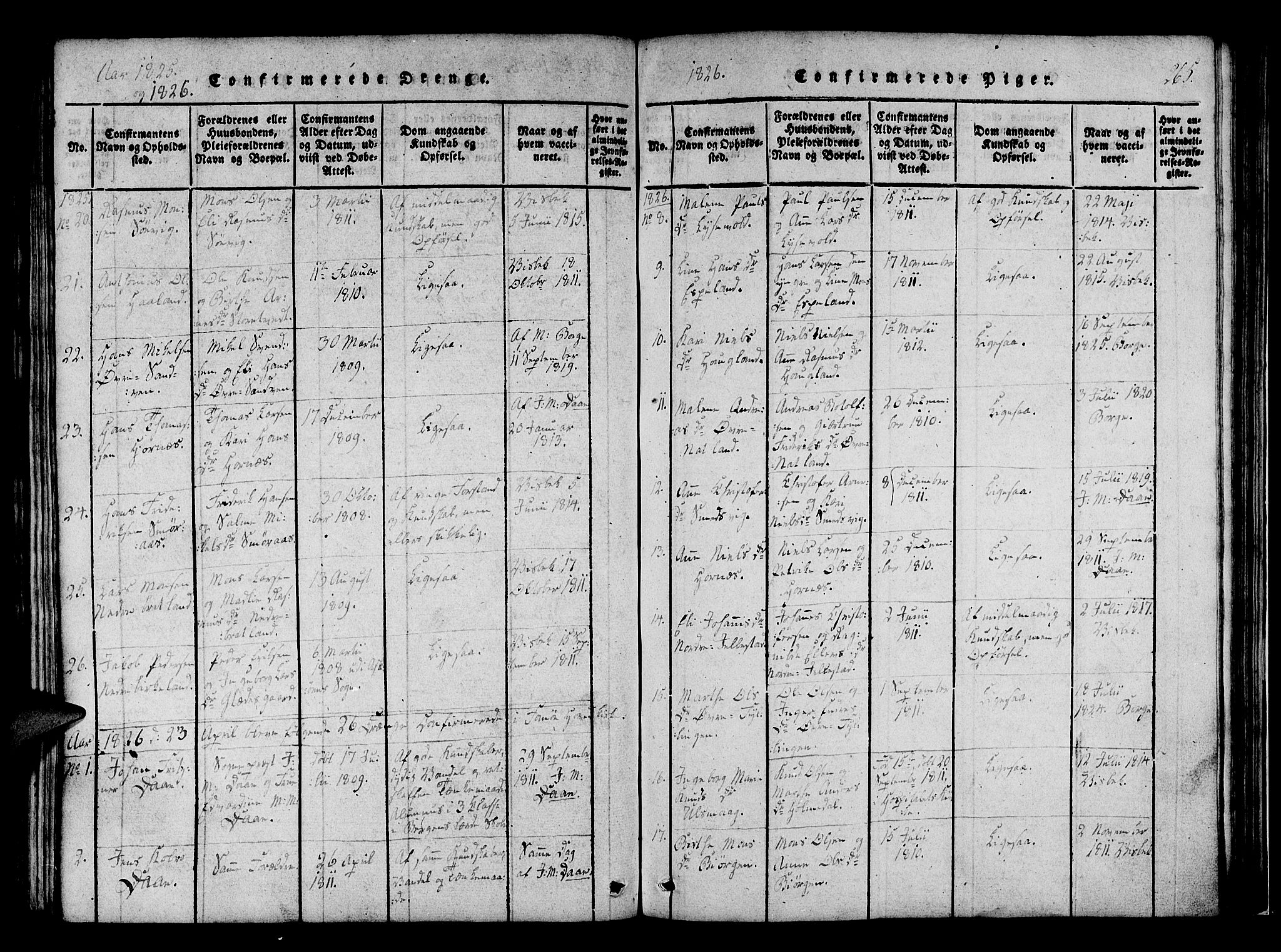 Fana Sokneprestembete, AV/SAB-A-75101/H/Haa/Haaa/L0007: Parish register (official) no. A 7, 1816-1828, p. 265