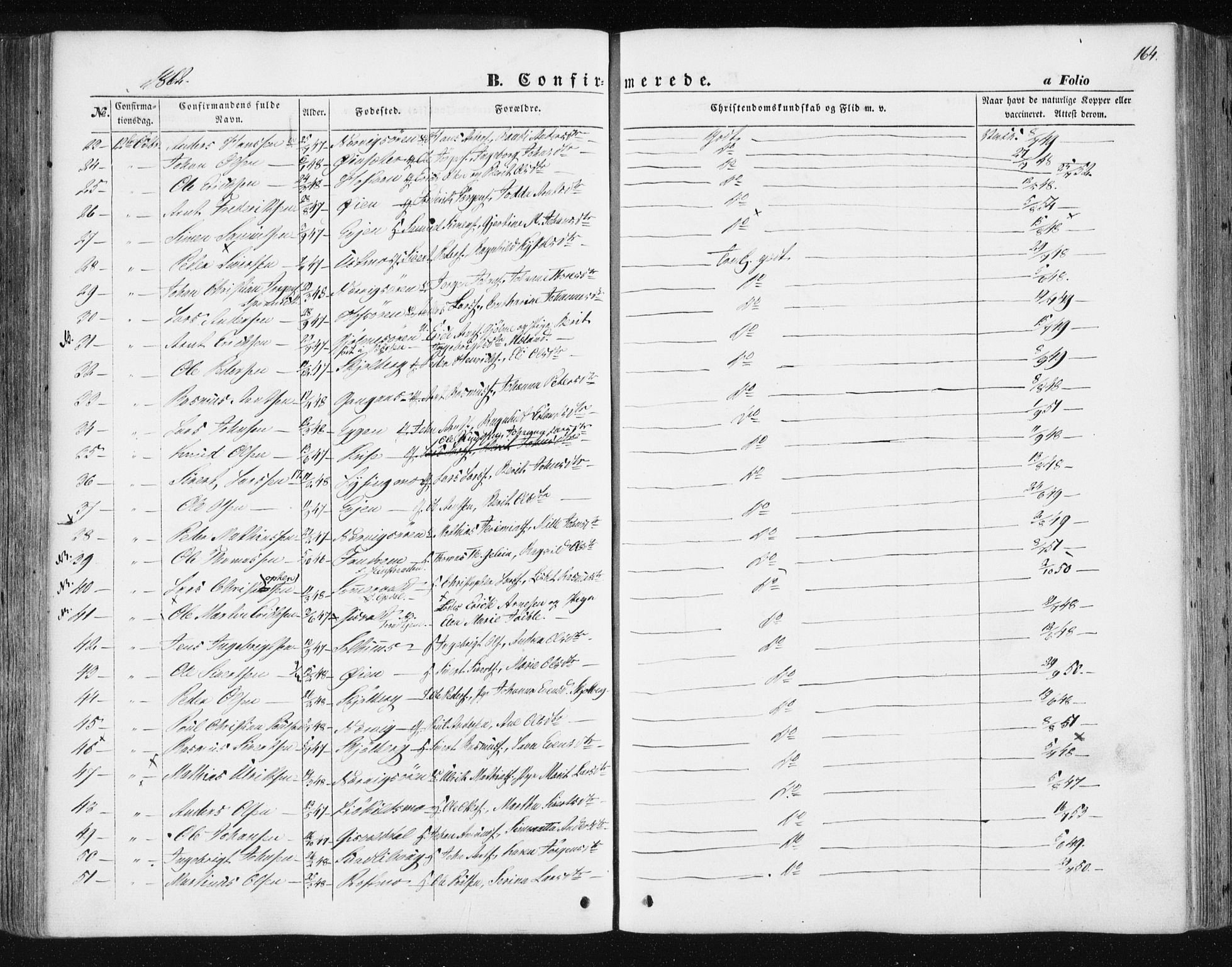 Ministerialprotokoller, klokkerbøker og fødselsregistre - Sør-Trøndelag, AV/SAT-A-1456/668/L0806: Parish register (official) no. 668A06, 1854-1869, p. 164