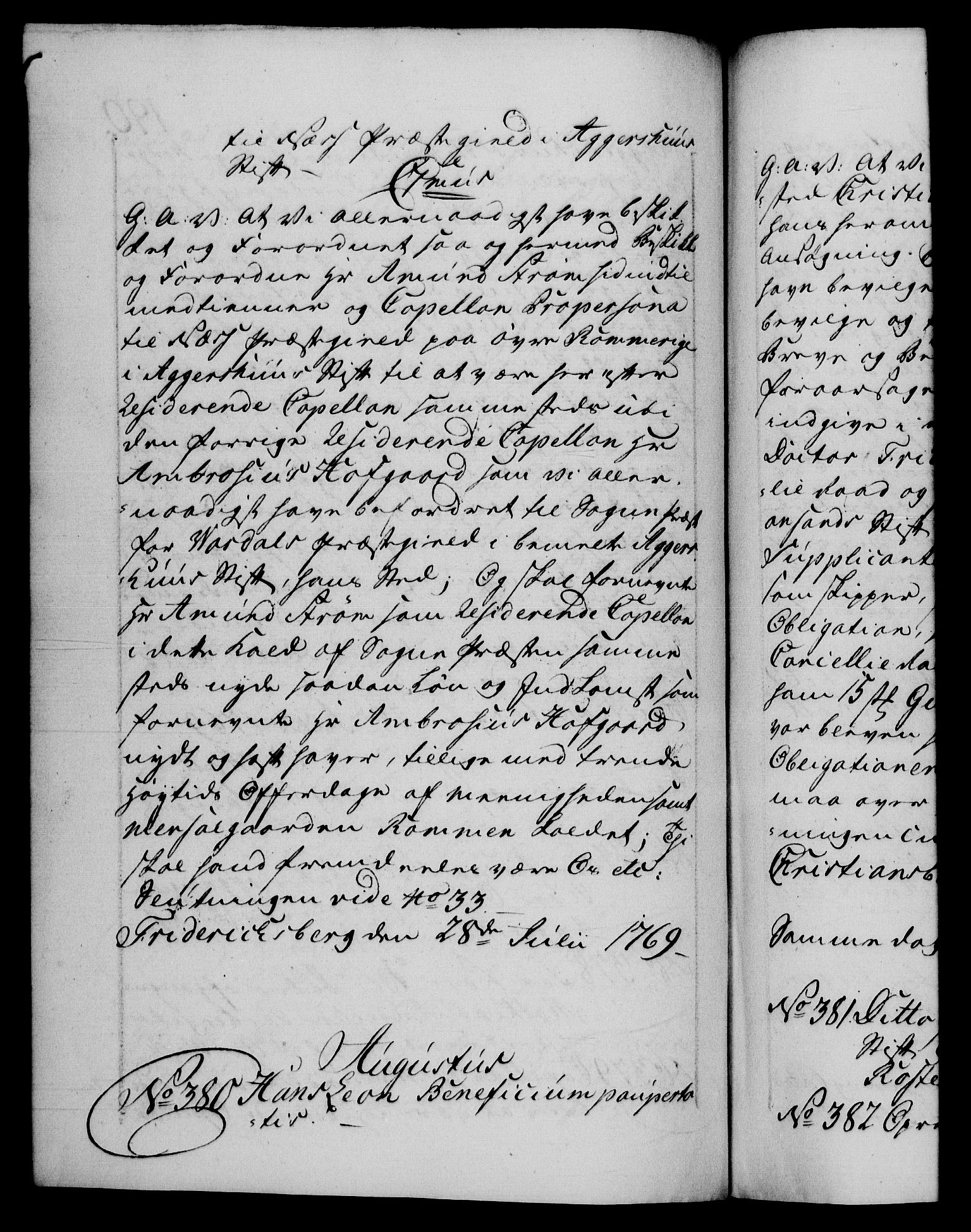 Danske Kanselli 1572-1799, AV/RA-EA-3023/F/Fc/Fca/Fcaa/L0044: Norske registre, 1769-1771, p. 190b