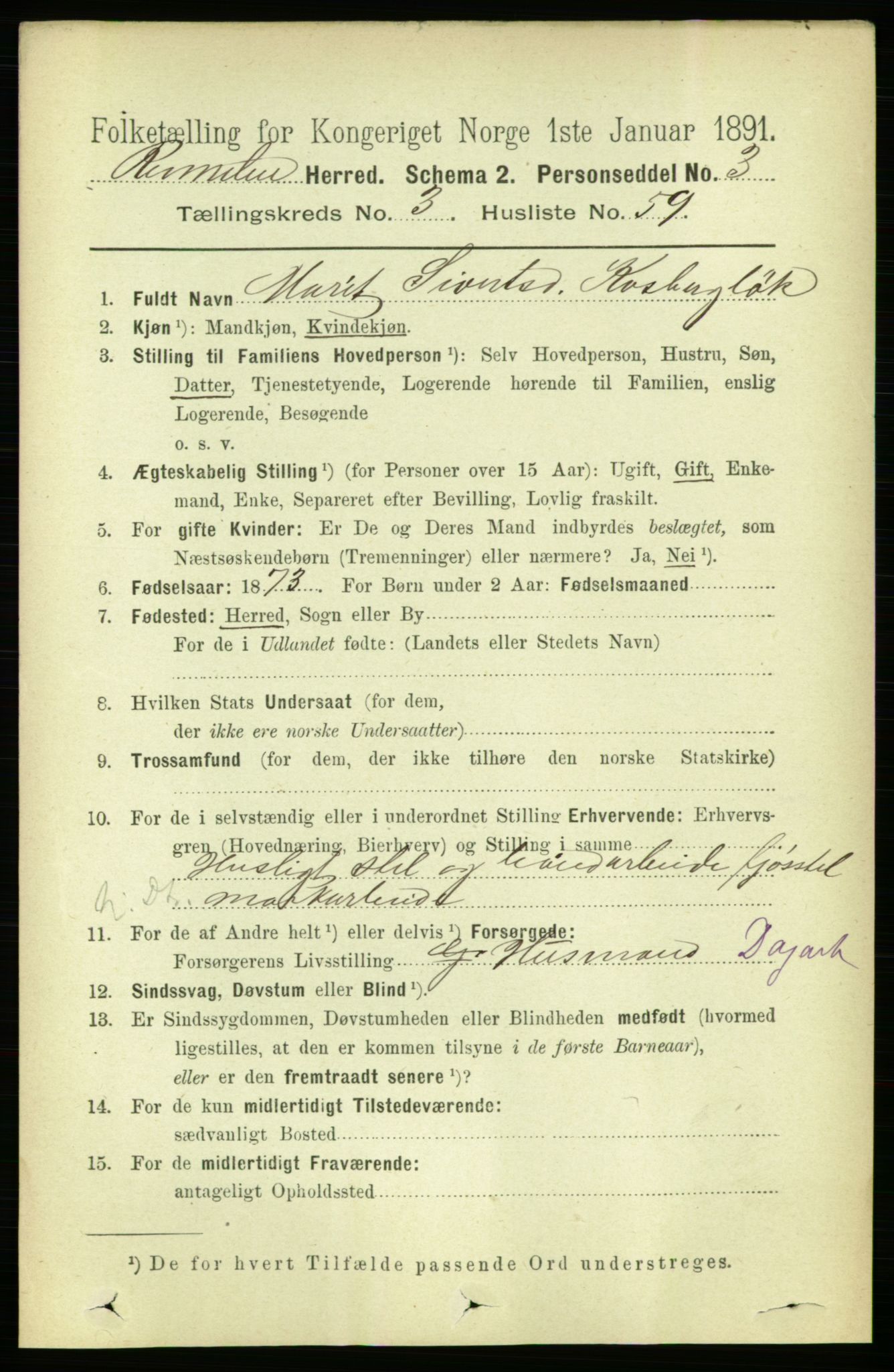 RA, 1891 census for 1635 Rennebu, 1891, p. 1681