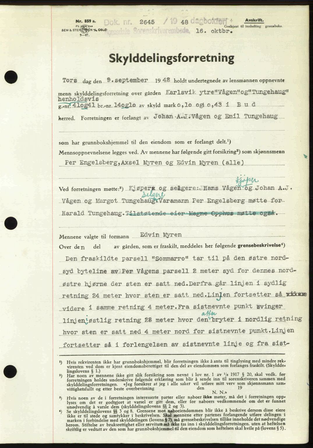 Romsdal sorenskriveri, AV/SAT-A-4149/1/2/2C: Mortgage book no. A27, 1948-1948, Diary no: : 2645/1948