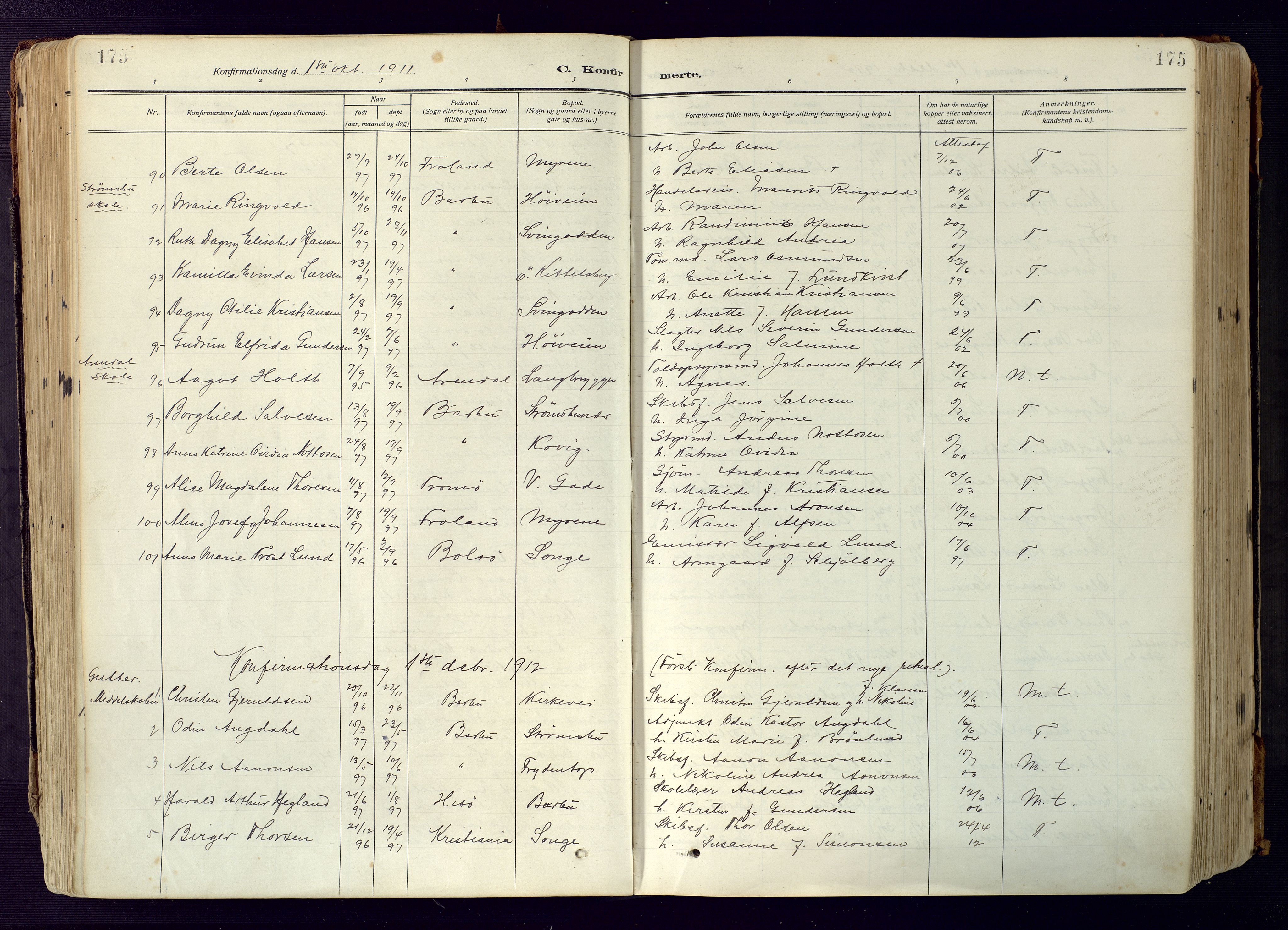Barbu sokneprestkontor, SAK/1111-0003/F/Fa/L0006: Parish register (official) no. A 6, 1910-1929, p. 175