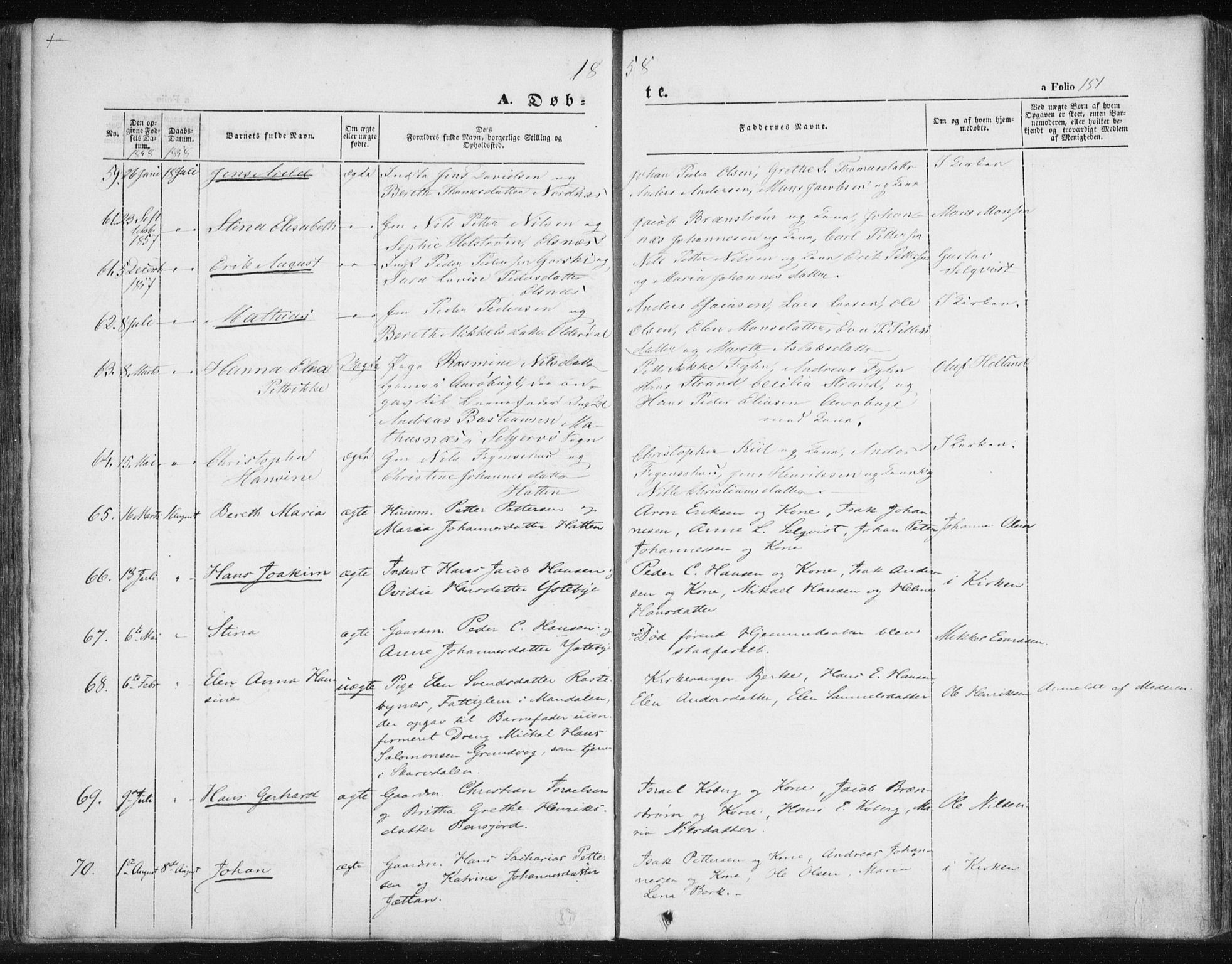Lyngen sokneprestembete, SATØ/S-1289/H/He/Hea/L0004kirke: Parish register (official) no. 4, 1839-1858, p. 151