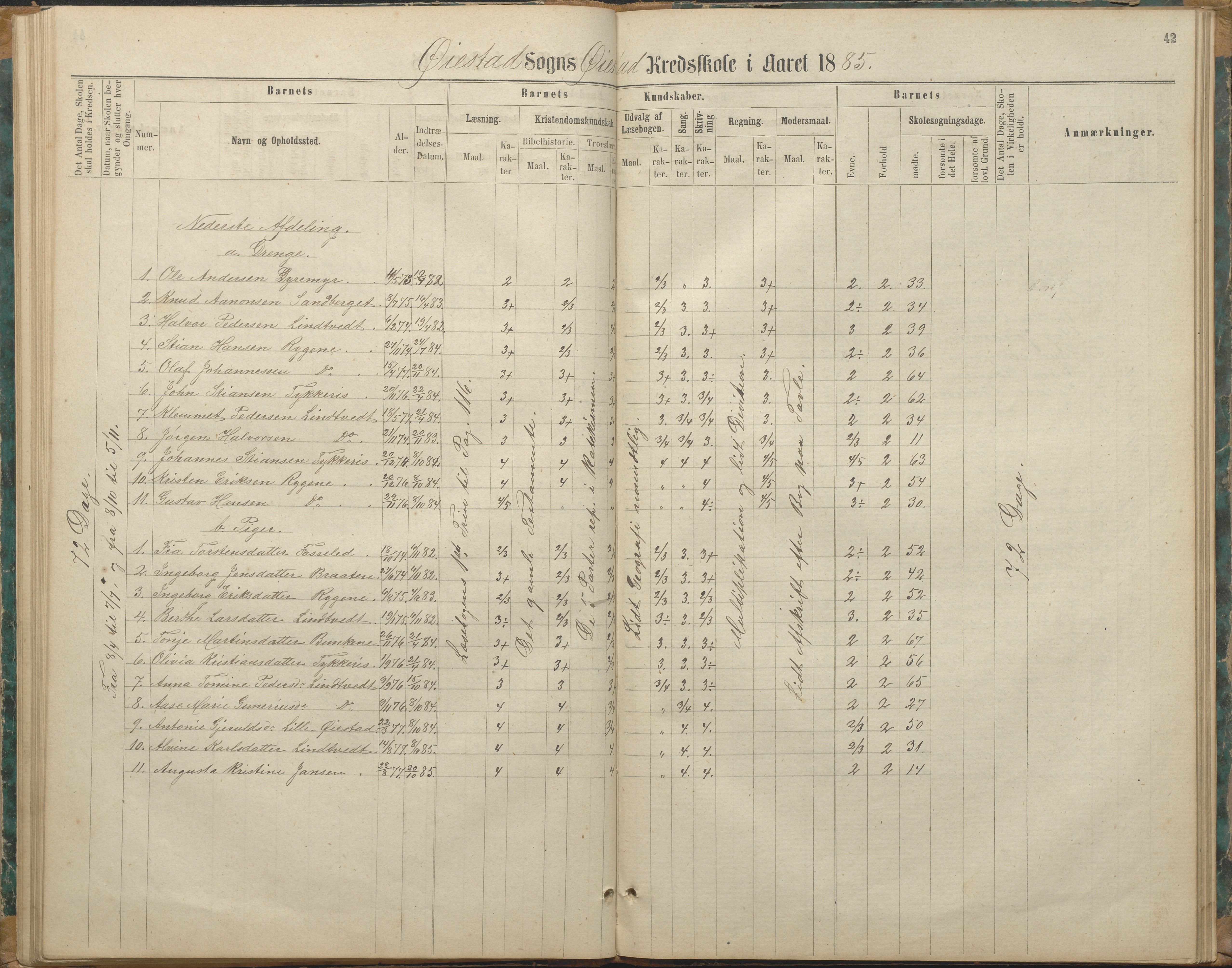 Øyestad kommune frem til 1979, AAKS/KA0920-PK/06/06F/L0003: Skolejournal, 1865-1891, p. 41