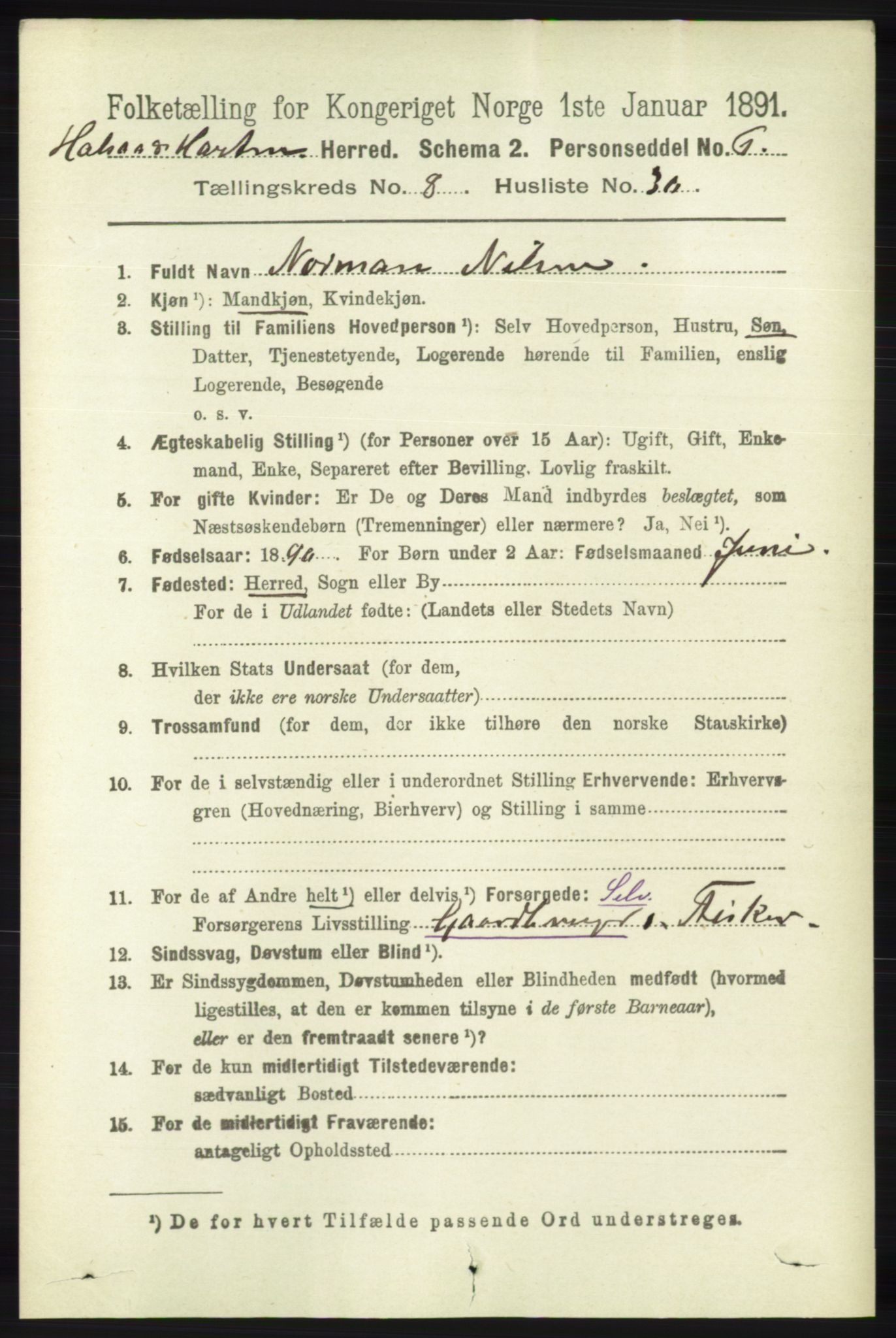 RA, 1891 census for 1019 Halse og Harkmark, 1891, p. 3403