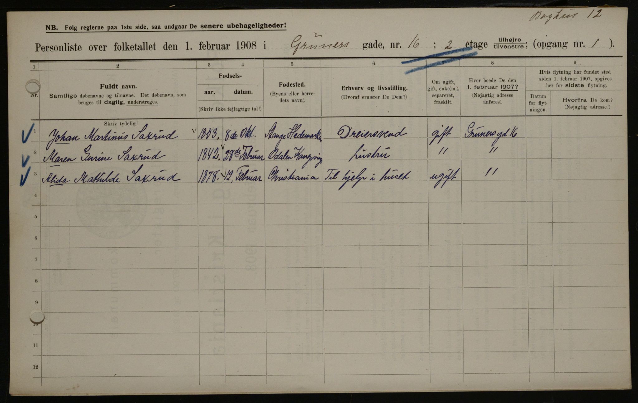 OBA, Municipal Census 1908 for Kristiania, 1908, p. 28036