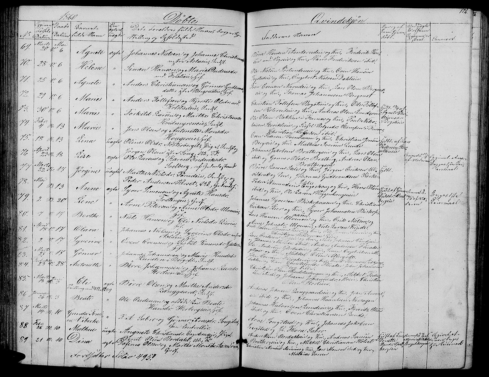Ringsaker prestekontor, SAH/PREST-014/L/La/L0006: Parish register (copy) no. 6, 1851-1860, p. 172