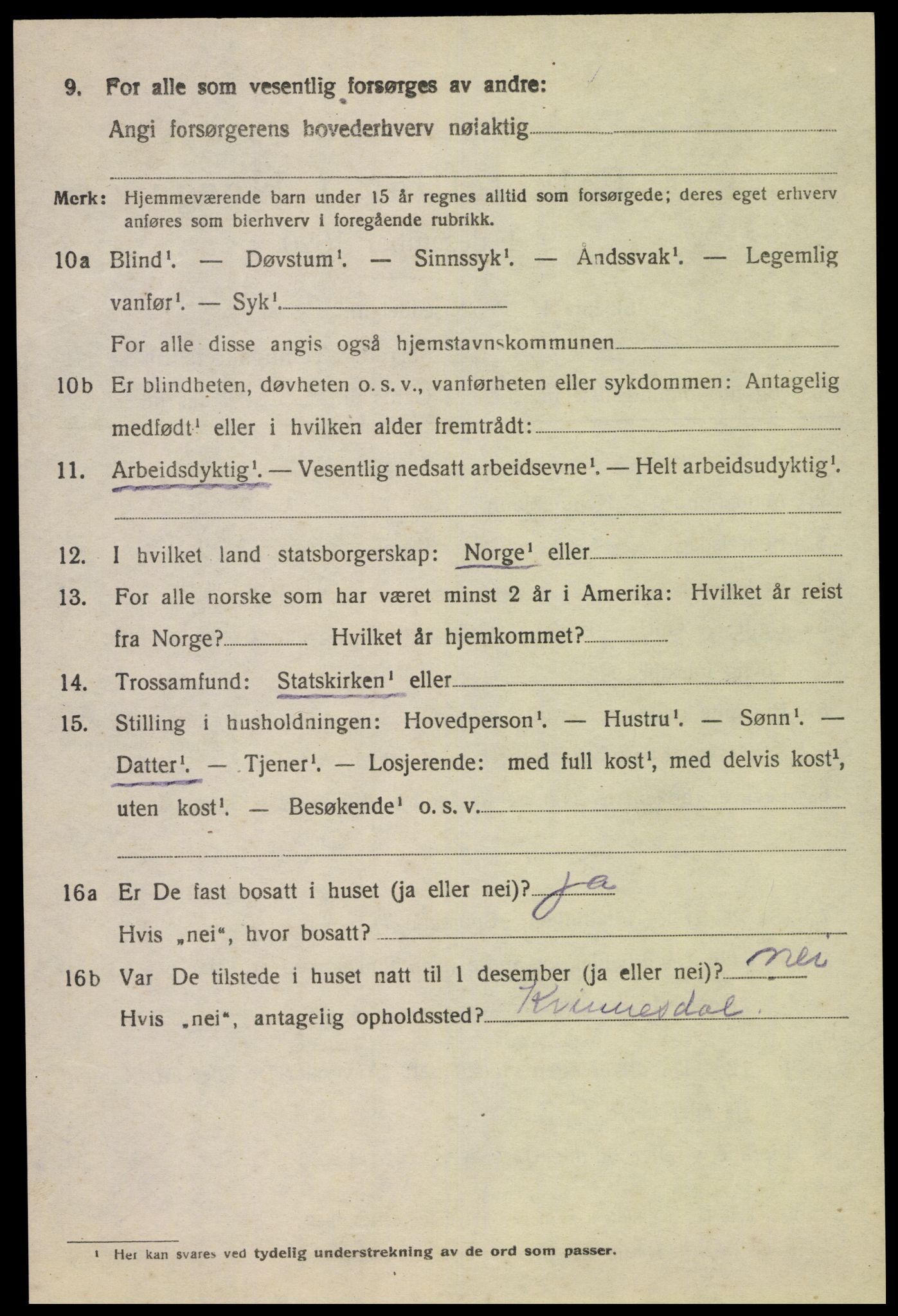 SAK, 1920 census for Fjotland, 1920, p. 1631