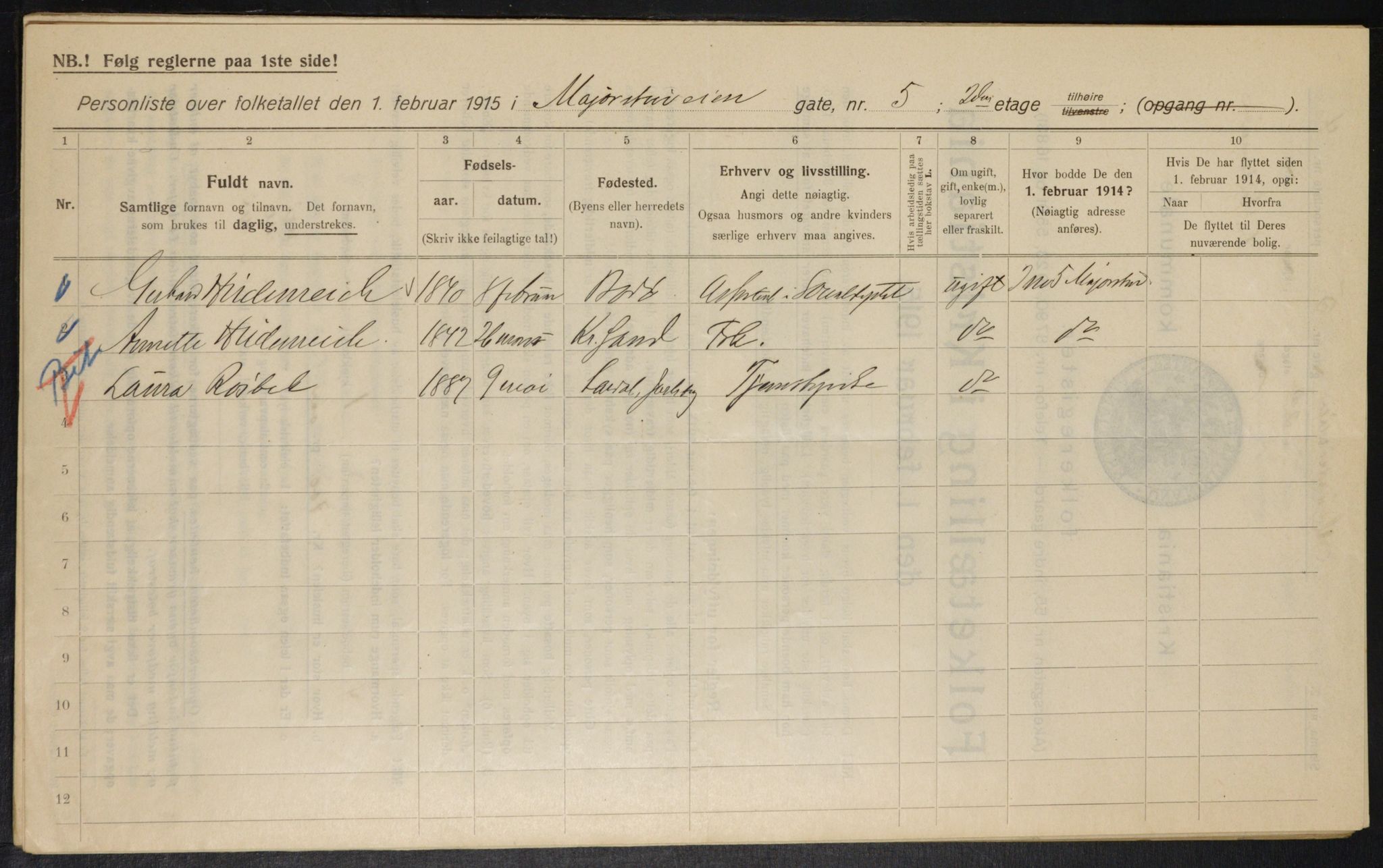 OBA, Municipal Census 1915 for Kristiania, 1915, p. 58998