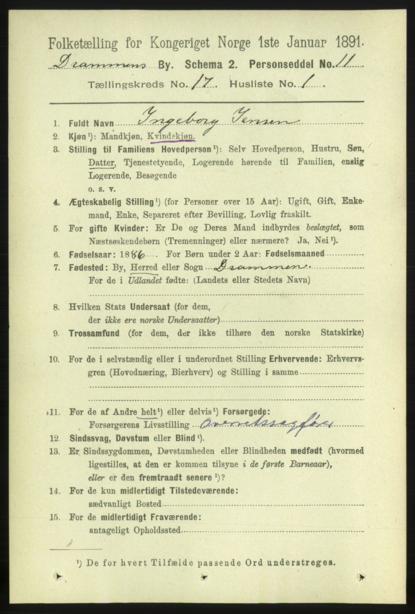 RA, 1891 census for 0602 Drammen, 1891, p. 11286