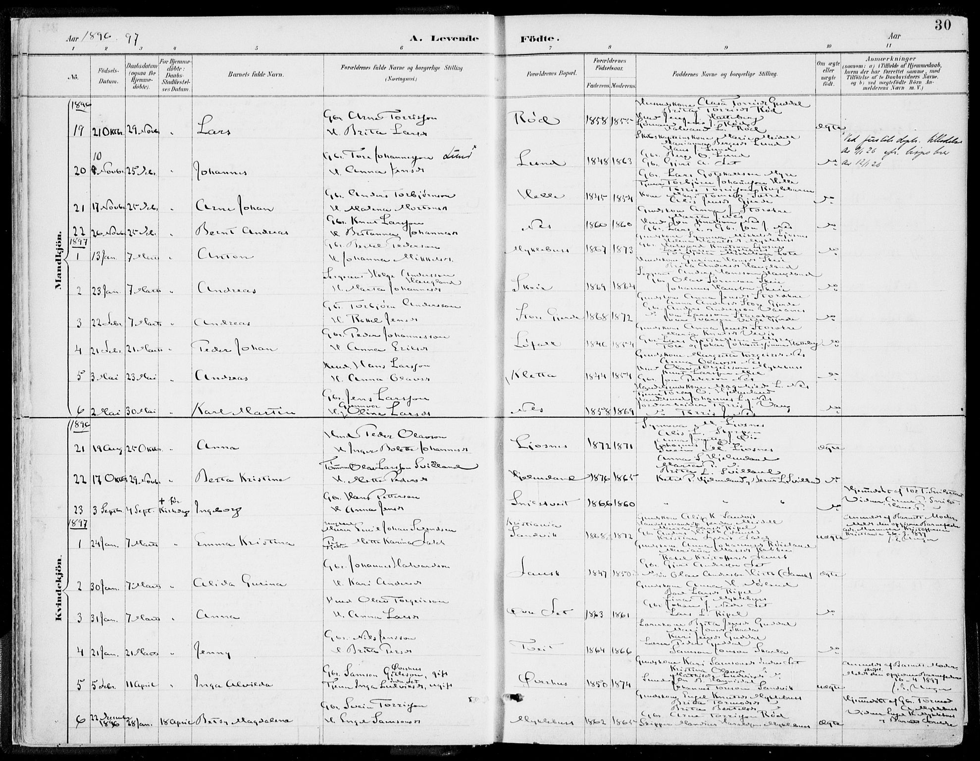Kvinnherad sokneprestembete, SAB/A-76401/H/Haa: Parish register (official) no. B  1, 1887-1921, p. 30