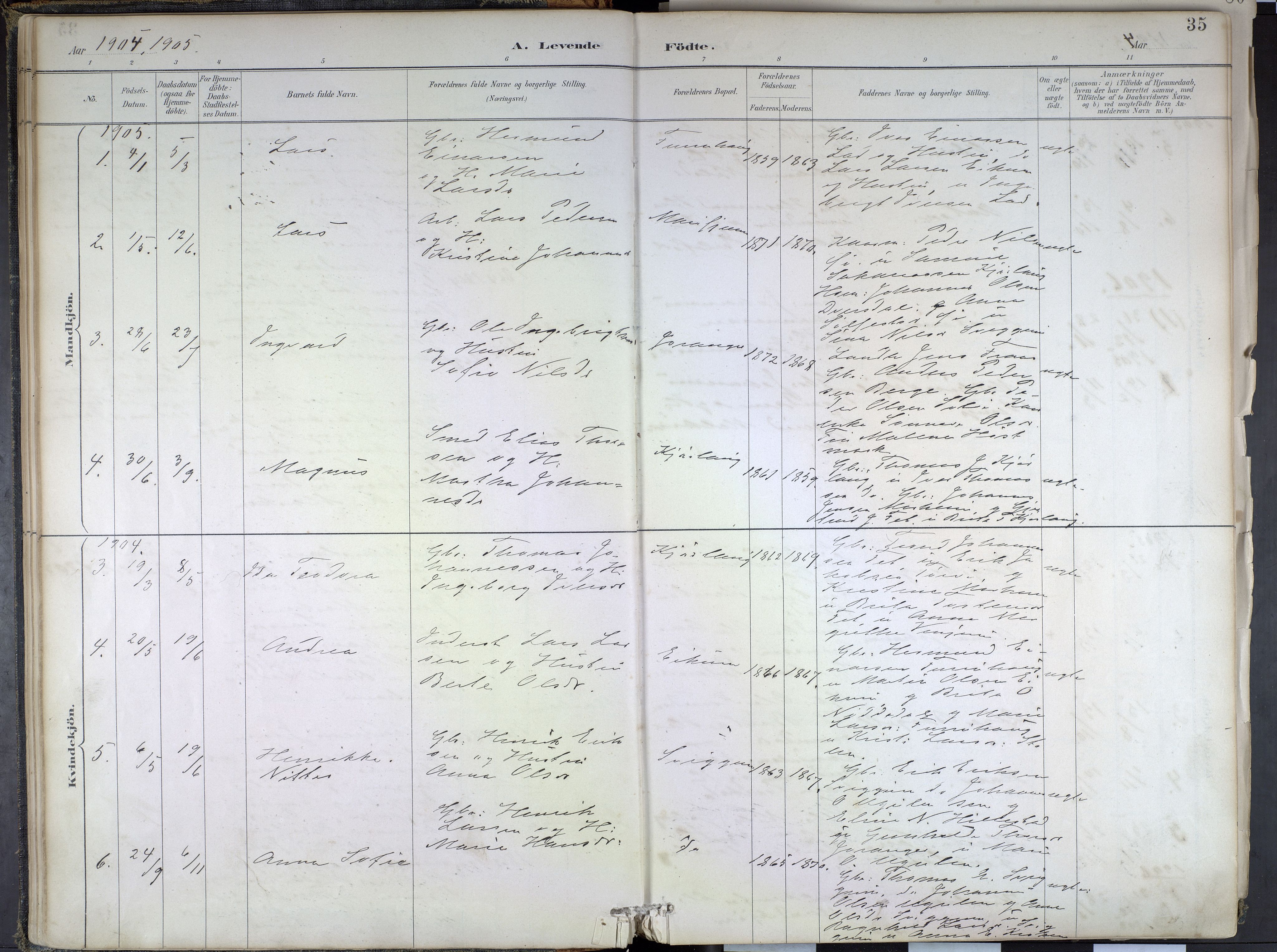 Hafslo sokneprestembete, SAB/A-80301/H/Haa/Haae/L0001: Parish register (official) no. E 1, 1886-1934, p. 35