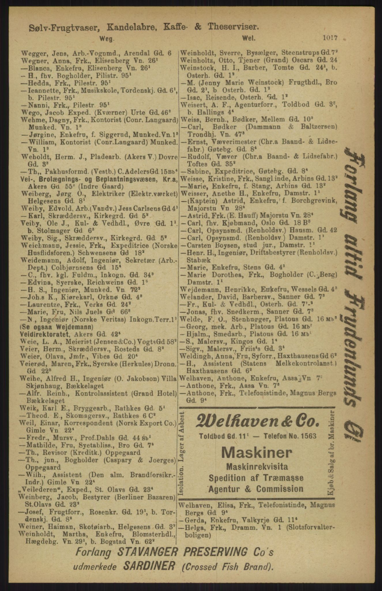 Kristiania/Oslo adressebok, PUBL/-, 1911, p. 1017