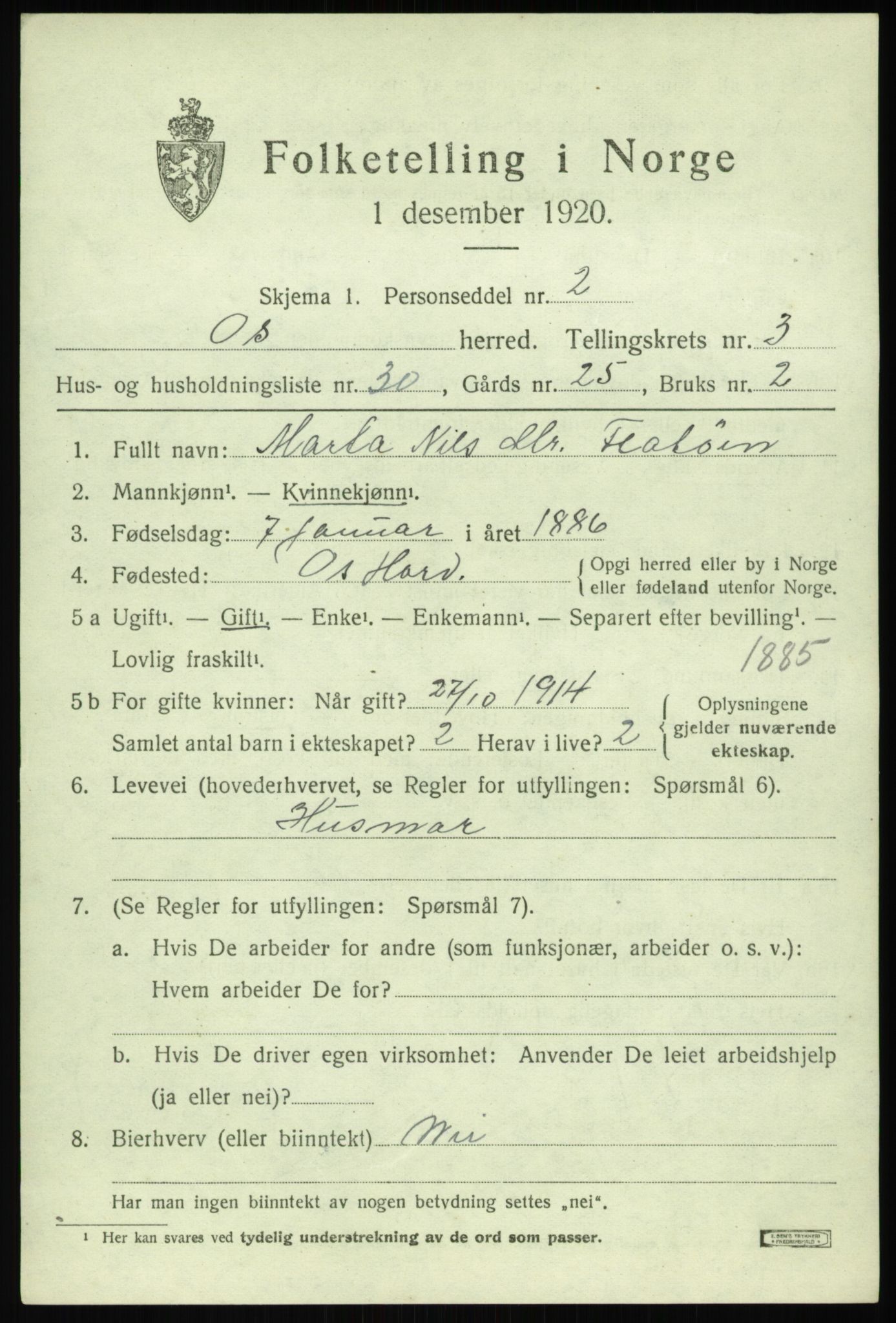 SAB, 1920 census for Os, 1920, p. 2934