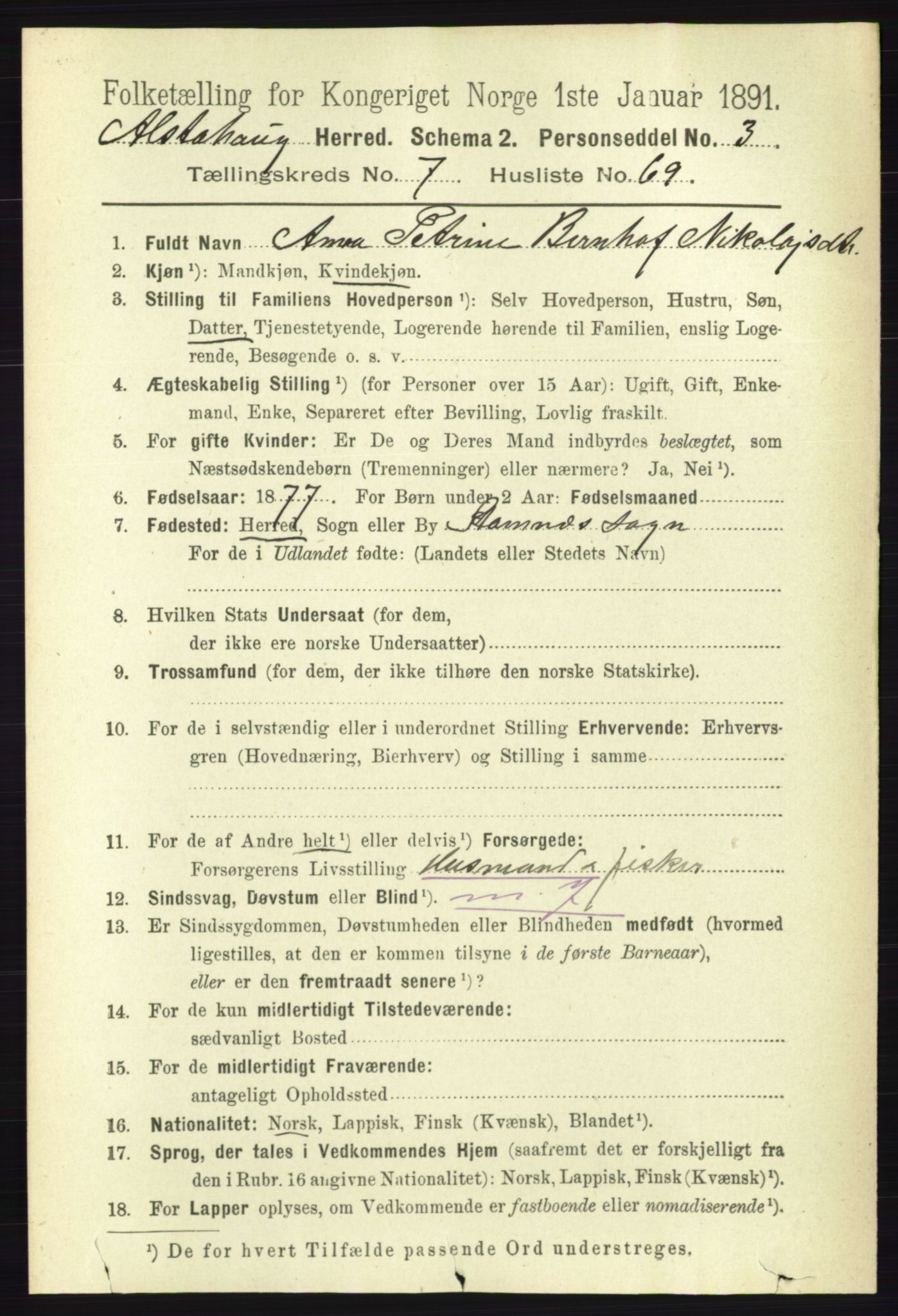 RA, 1891 census for 1820 Alstahaug, 1891, p. 2849