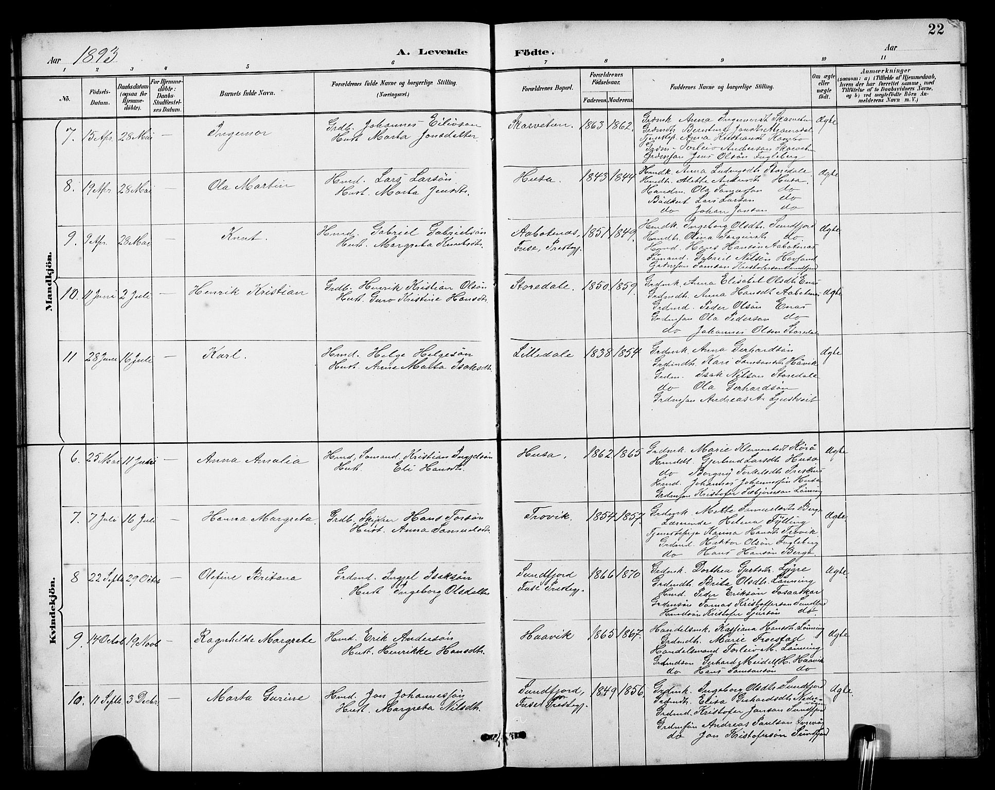 Kvinnherad sokneprestembete, AV/SAB-A-76401/H/Hab: Parish register (copy) no. E 1, 1885-1921, p. 22