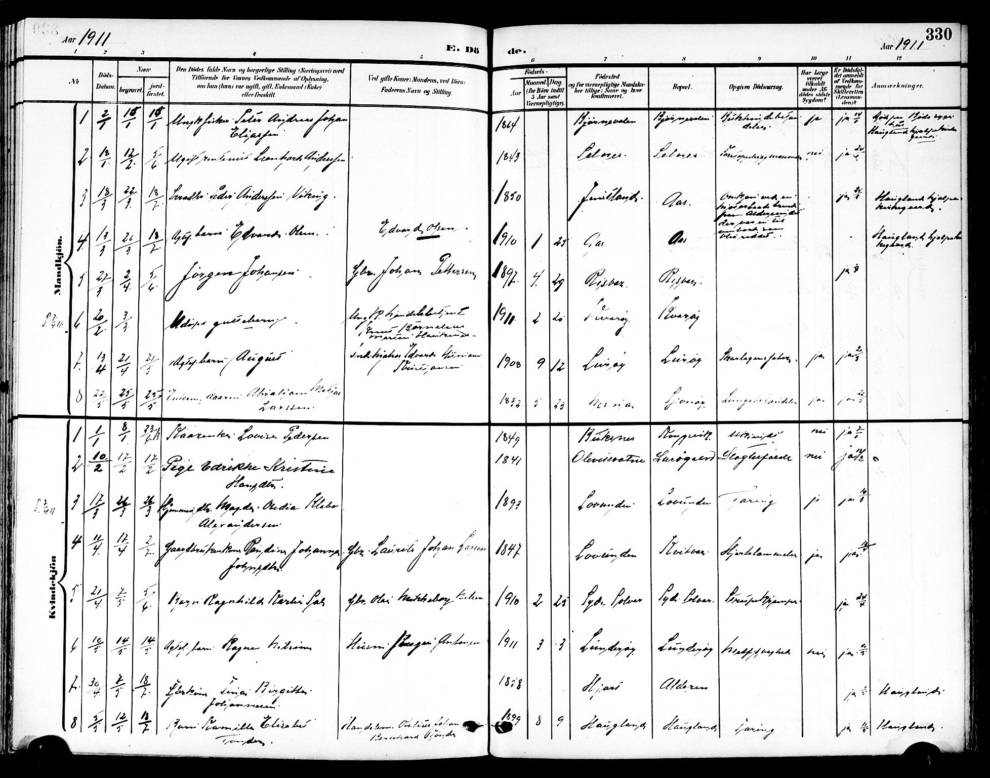 Ministerialprotokoller, klokkerbøker og fødselsregistre - Nordland, AV/SAT-A-1459/839/L0569: Parish register (official) no. 839A06, 1903-1922, p. 330