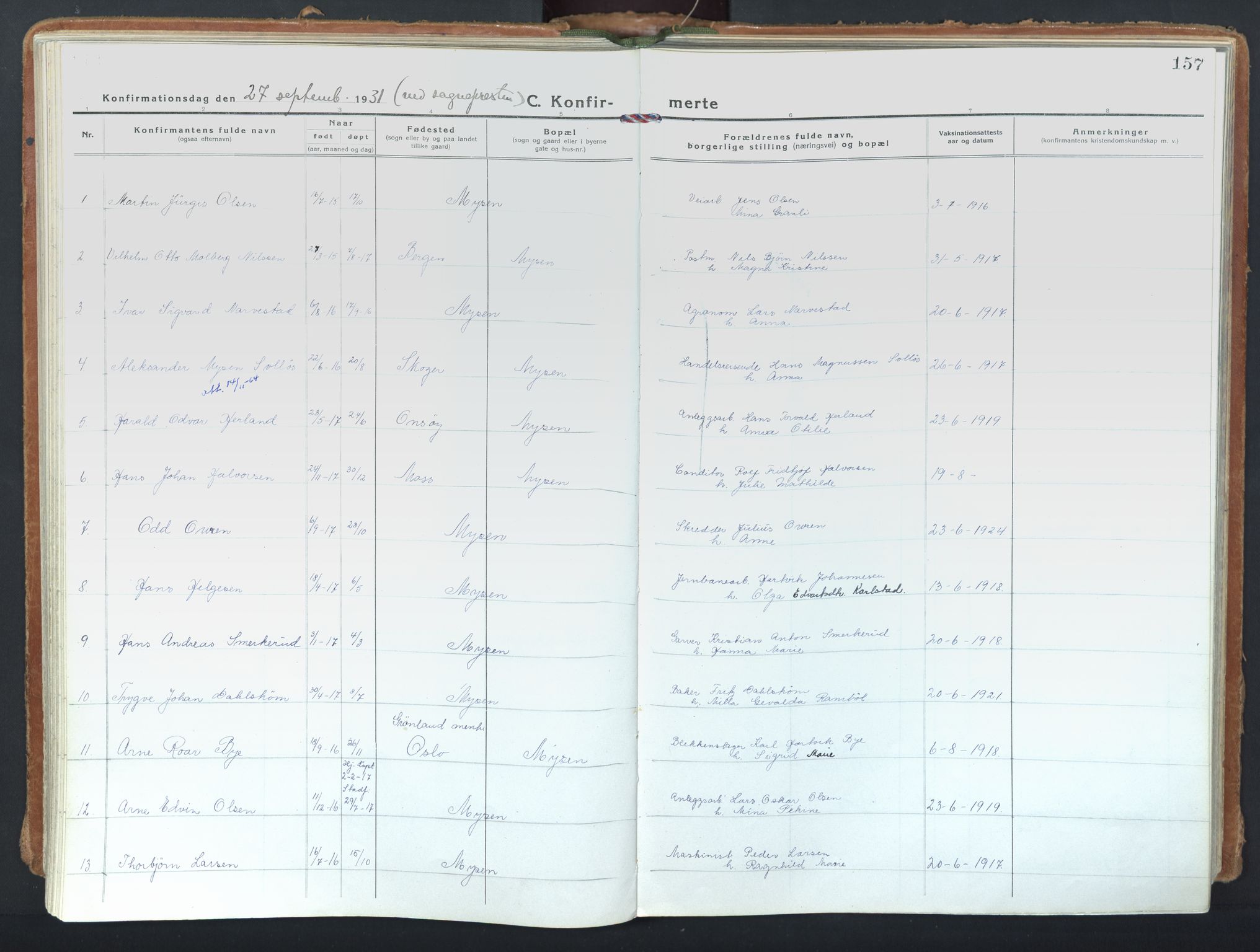 Eidsberg prestekontor Kirkebøker, SAO/A-10905/F/Fd/L0001: Parish register (official) no. IV 1, 1921-1948, p. 157