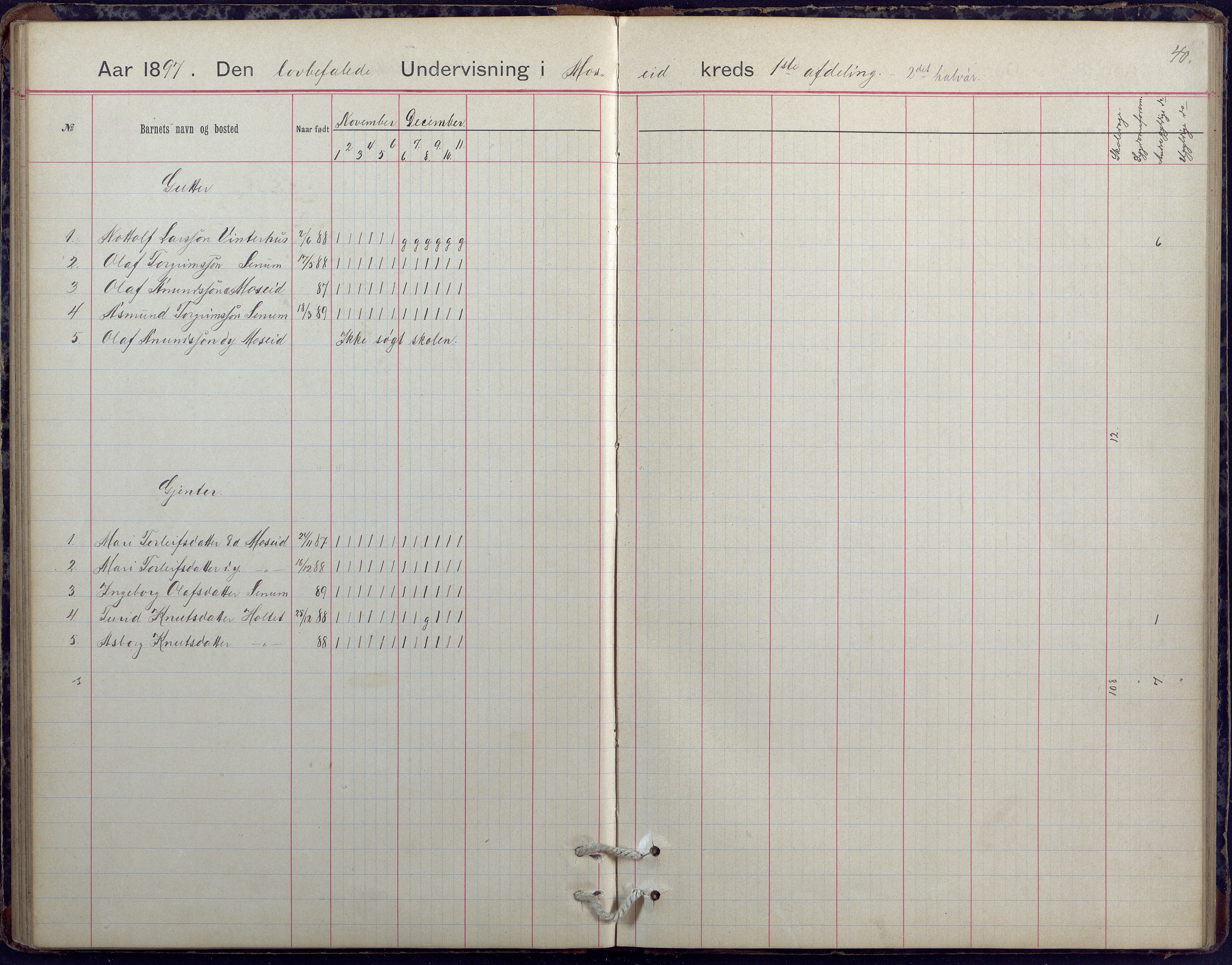 Hornnes kommune, Moi, Moseid, Kjetså skolekretser, AAKS/KA0936-550e/F1/L0005: Dagbok. Moseid, Moi, 1892-1908, p. 40