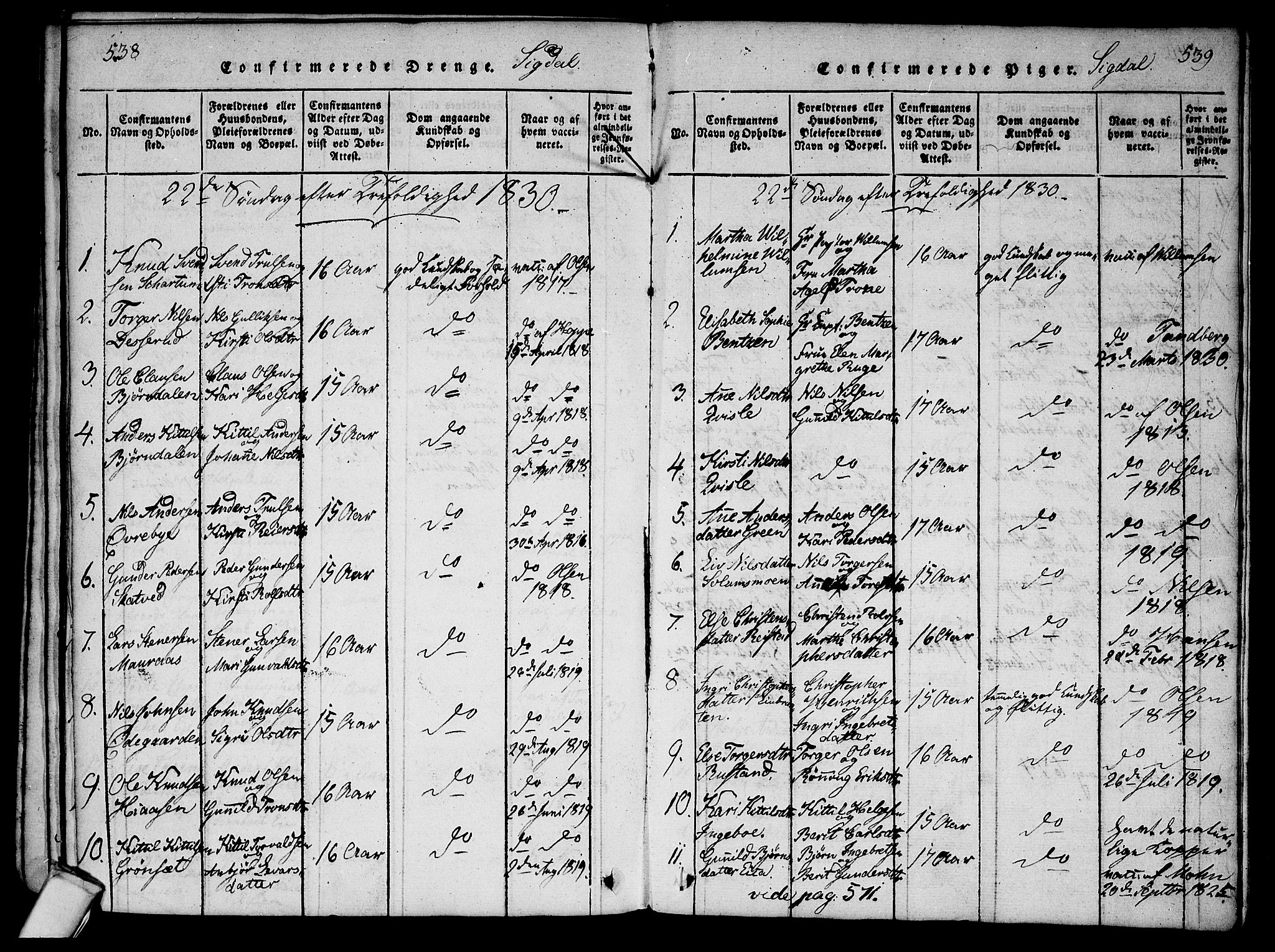 Sigdal kirkebøker, SAKO/A-245/G/Ga/L0001: Parish register (copy) no. I 1 /1, 1816-1835, p. 538-539