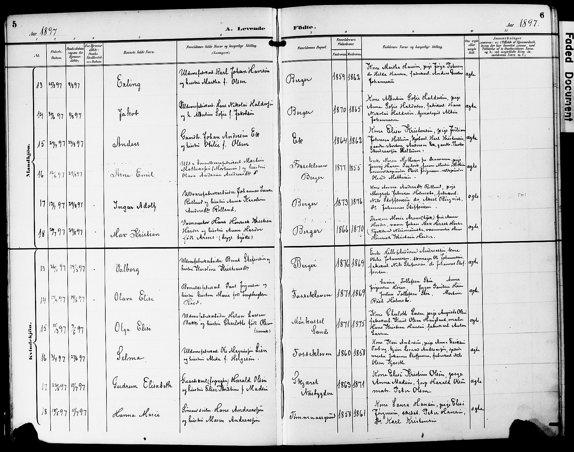 Strømm kirkebøker, AV/SAKO-A-322/G/Ga/L0004: Parish register (copy) no. I 4, 1897-1927, p. 5-6