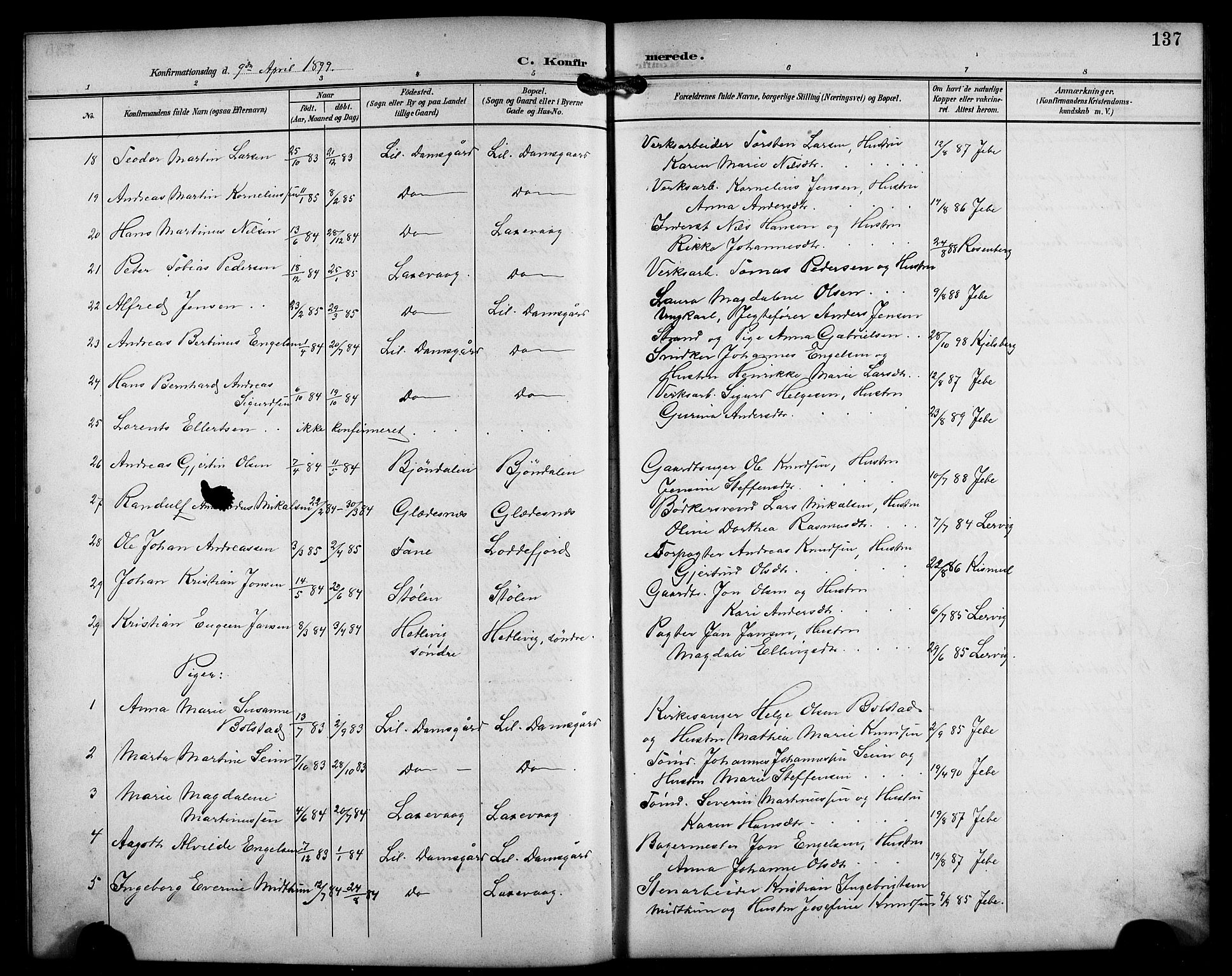 Laksevåg Sokneprestembete, SAB/A-76501/H/Ha/Hab/Haba/L0004: Parish register (copy) no. A 4, 1899-1909, p. 137