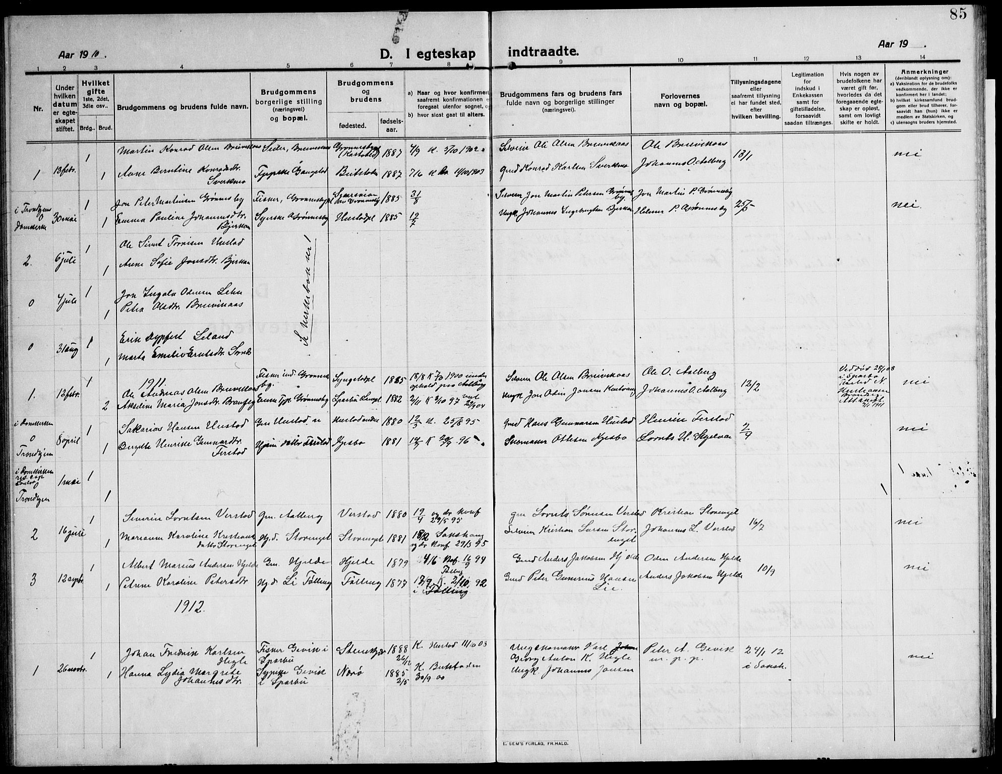 Ministerialprotokoller, klokkerbøker og fødselsregistre - Nord-Trøndelag, SAT/A-1458/732/L0319: Parish register (copy) no. 732C03, 1911-1945, p. 85