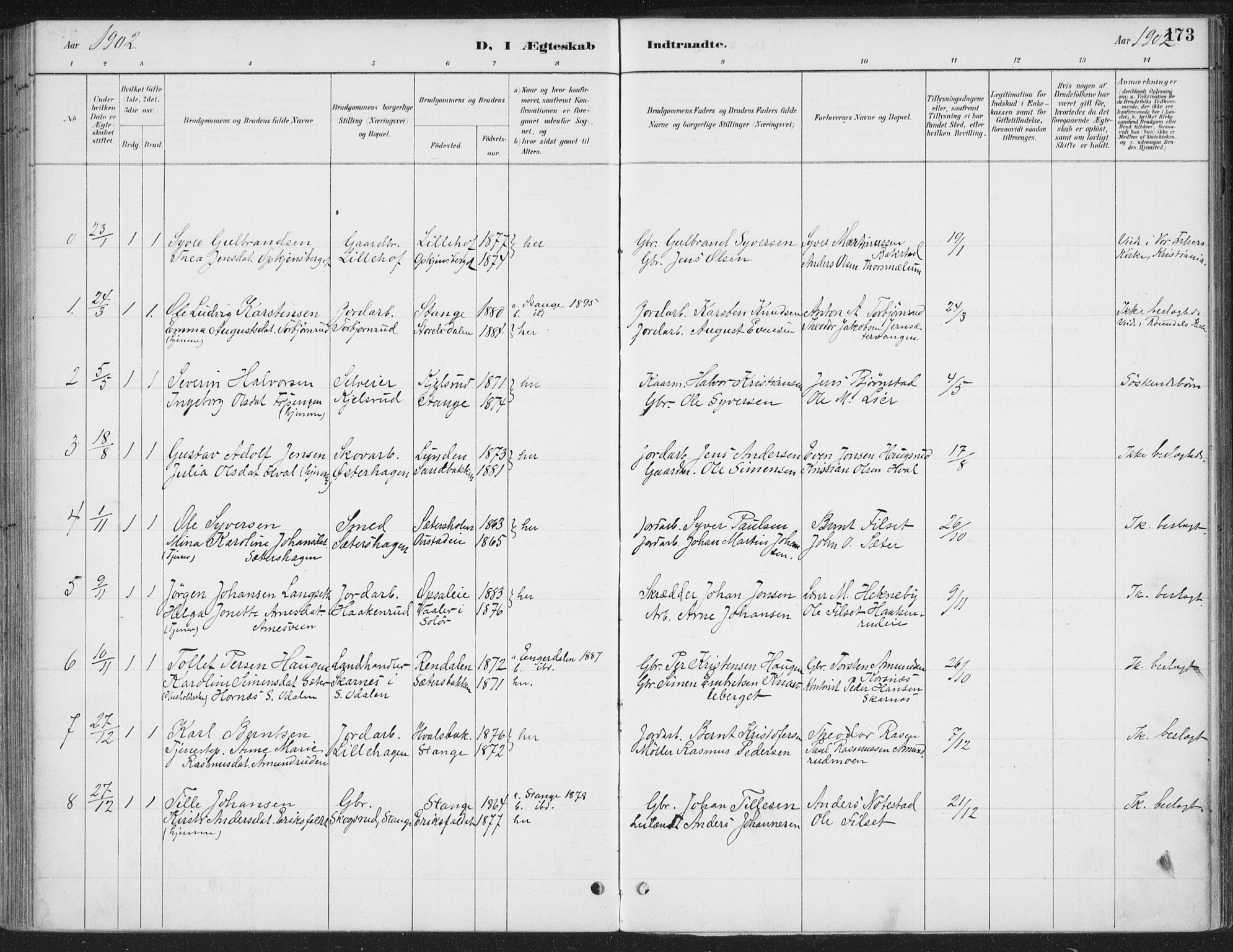 Romedal prestekontor, SAH/PREST-004/K/L0008: Parish register (official) no. 8, 1887-1905, p. 173