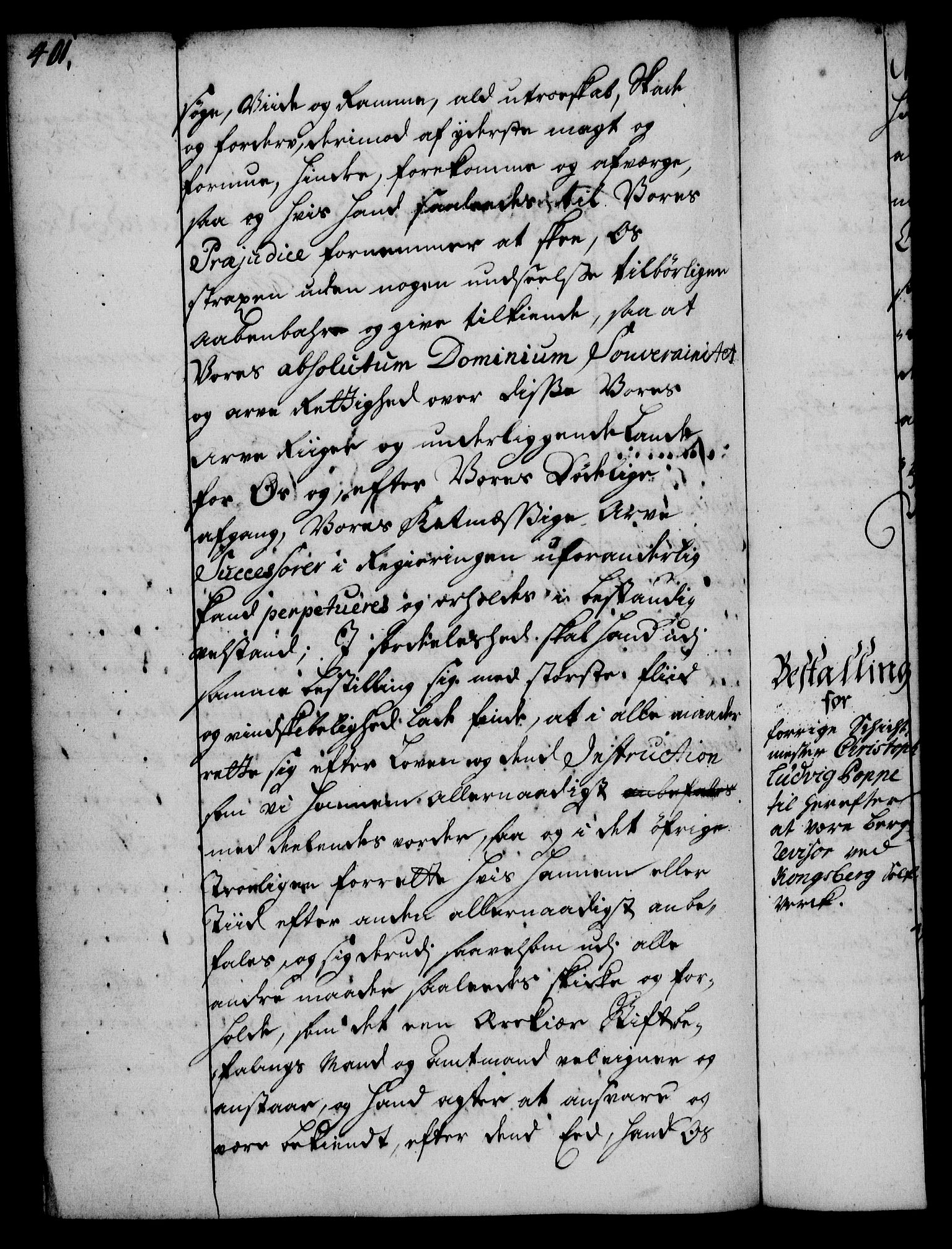 Rentekammeret, Kammerkanselliet, RA/EA-3111/G/Gg/Gge/L0002: Norsk bestallingsprotokoll med register (merket RK 53.26), 1730-1744, p. 401