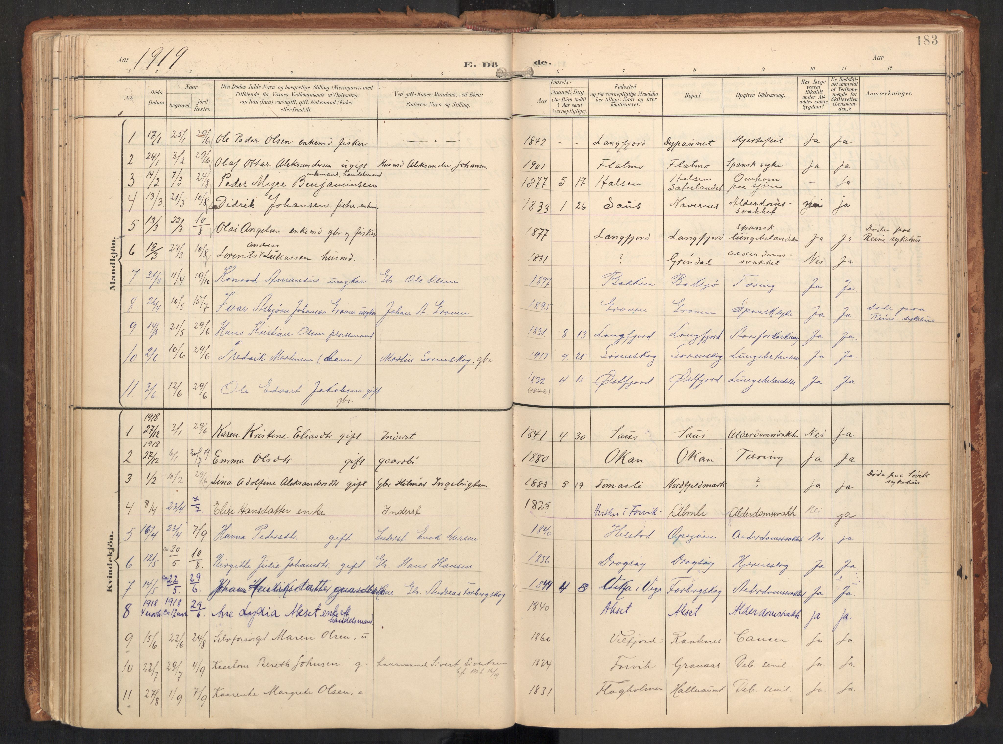 Ministerialprotokoller, klokkerbøker og fødselsregistre - Nordland, SAT/A-1459/814/L0227: Parish register (official) no. 814A08, 1899-1920, p. 183