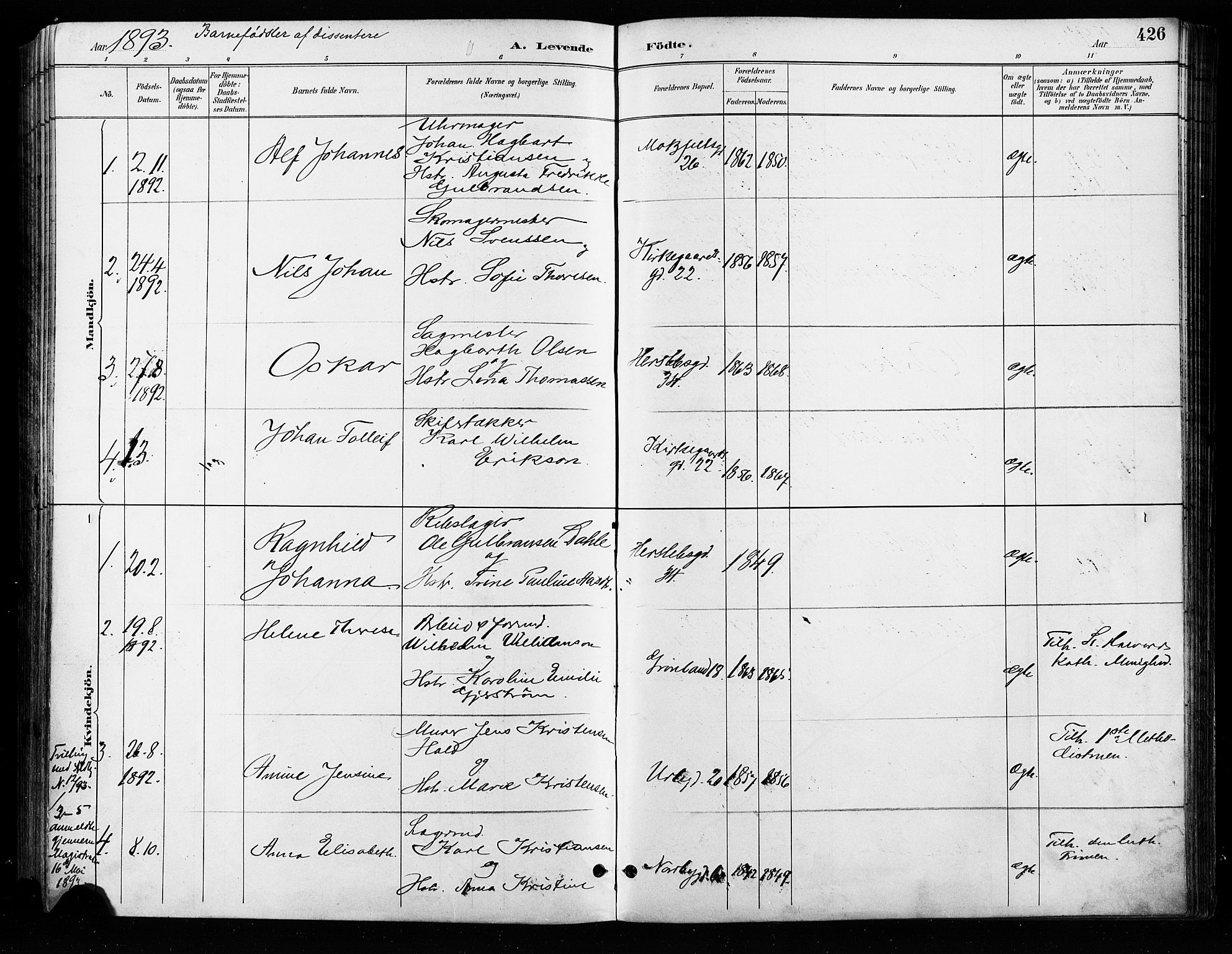 Grønland prestekontor Kirkebøker, SAO/A-10848/F/Fa/L0009: Parish register (official) no. 9, 1888-1893, p. 426