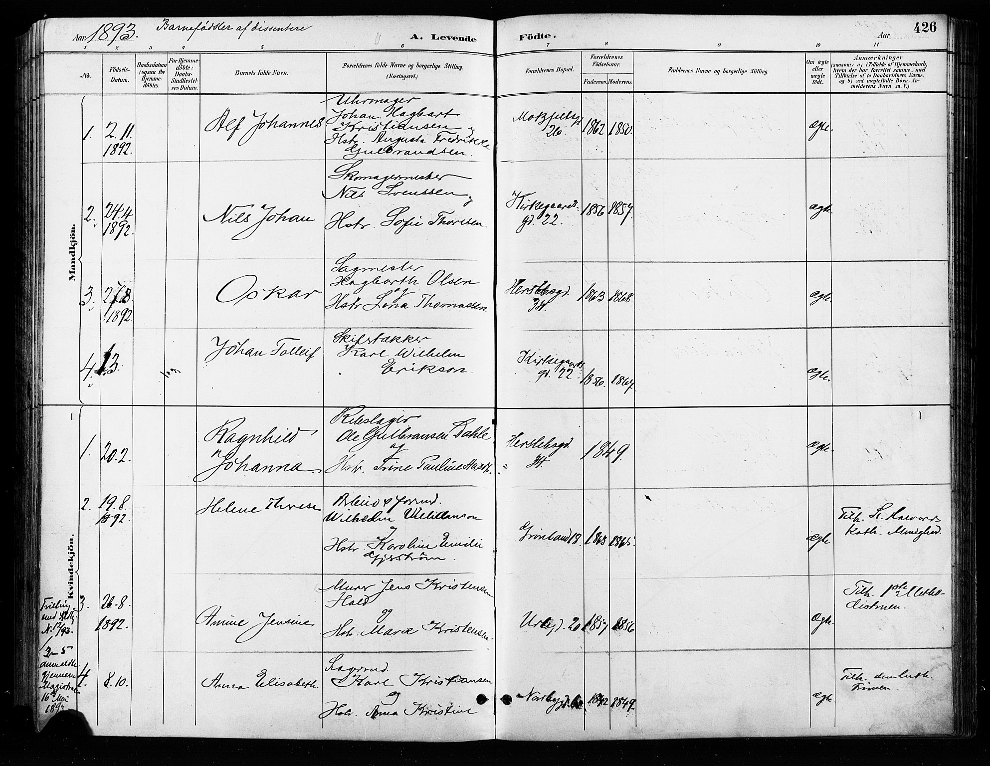 Grønland prestekontor Kirkebøker, AV/SAO-A-10848/F/Fa/L0009: Parish register (official) no. 9, 1888-1893, p. 426