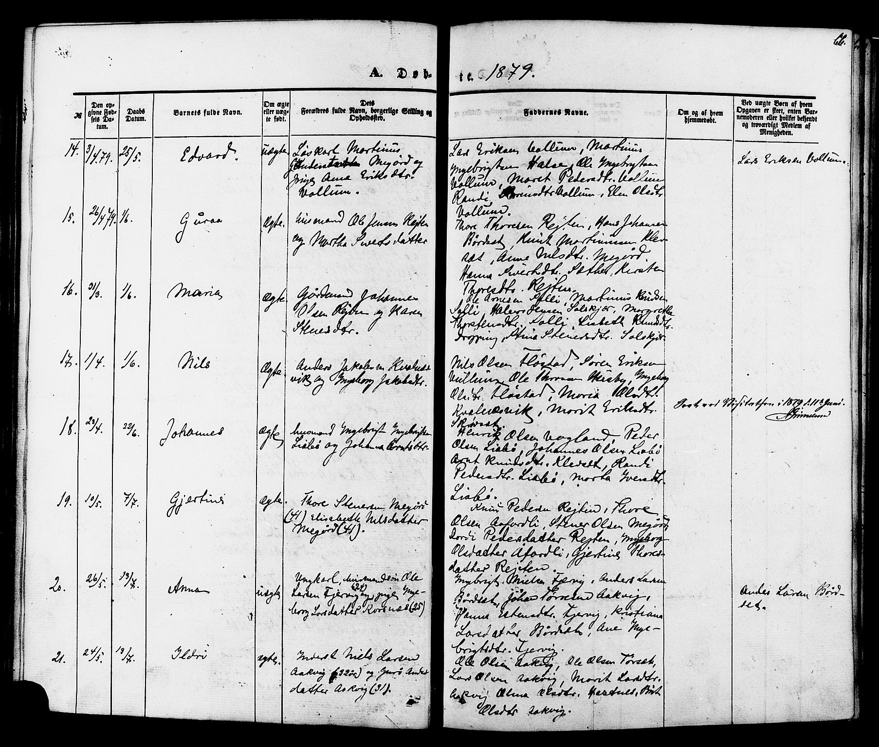 Ministerialprotokoller, klokkerbøker og fødselsregistre - Møre og Romsdal, SAT/A-1454/576/L0884: Parish register (official) no. 576A02, 1865-1879, p. 66