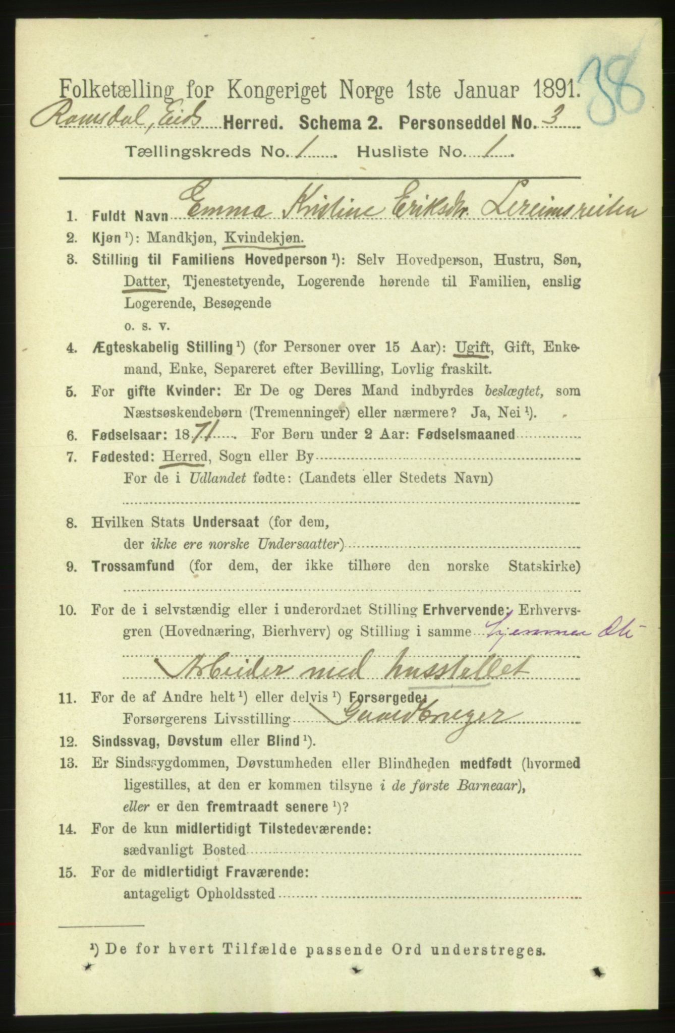 RA, 1891 census for 1538 Eid, 1891, p. 77