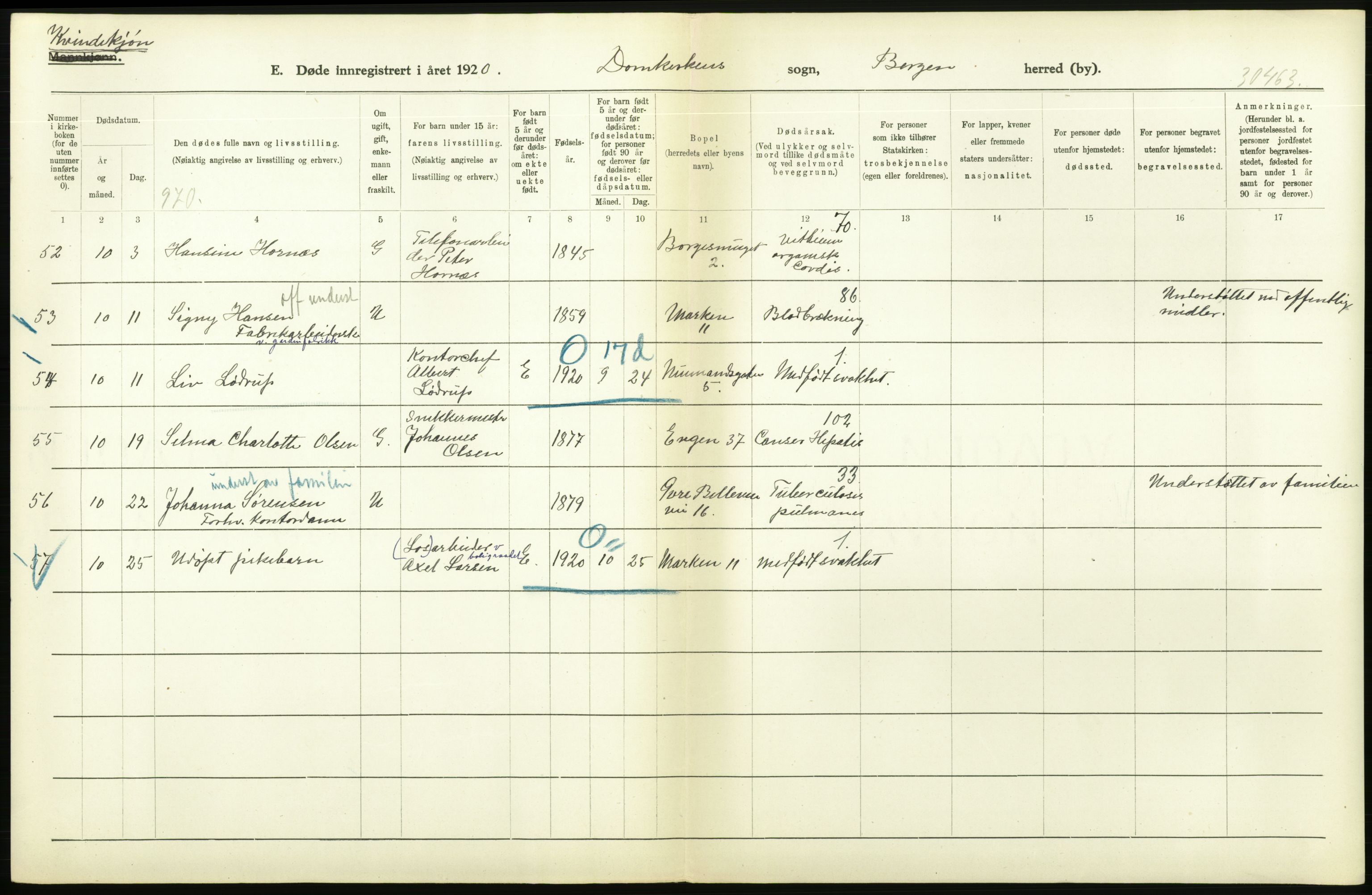 Statistisk sentralbyrå, Sosiodemografiske emner, Befolkning, AV/RA-S-2228/D/Df/Dfb/Dfbj/L0042: Bergen: Gifte, døde, dødfødte., 1920, p. 668