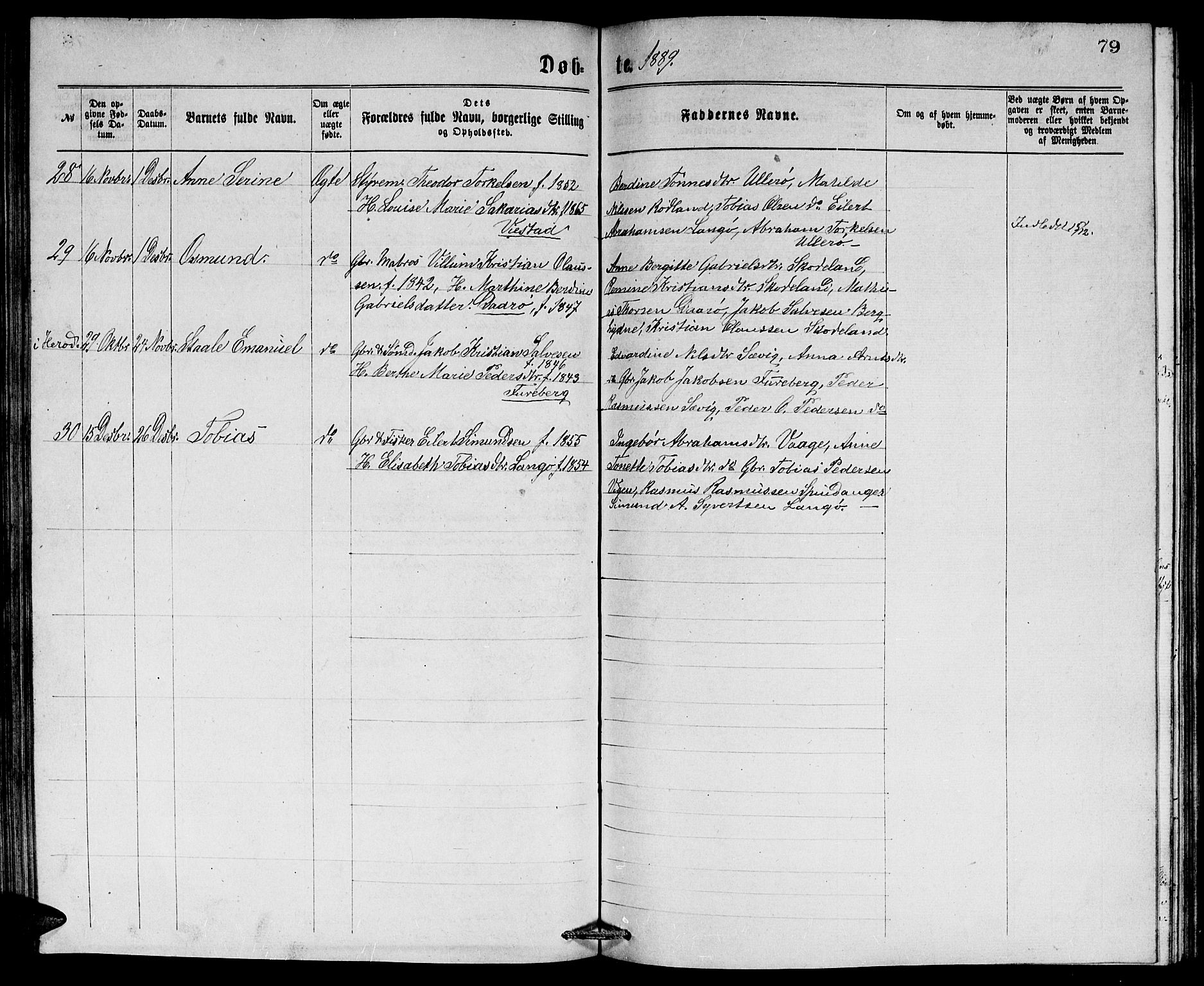 Herad sokneprestkontor, AV/SAK-1111-0018/F/Fb/Fbb/L0003: Parish register (copy) no. B 3, 1872-1889, p. 79