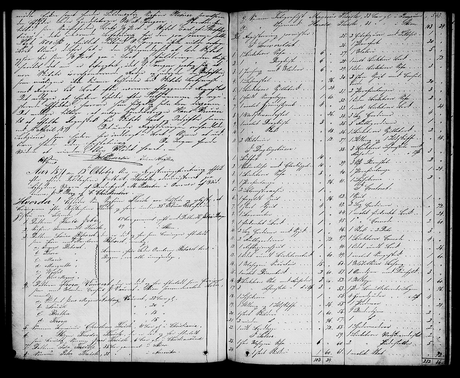 Skien byfogd, AV/SAKO-A-219/H/Hd/L0010: Skifteforhandlingsprotokoll, 1862-1880, p. 542-543