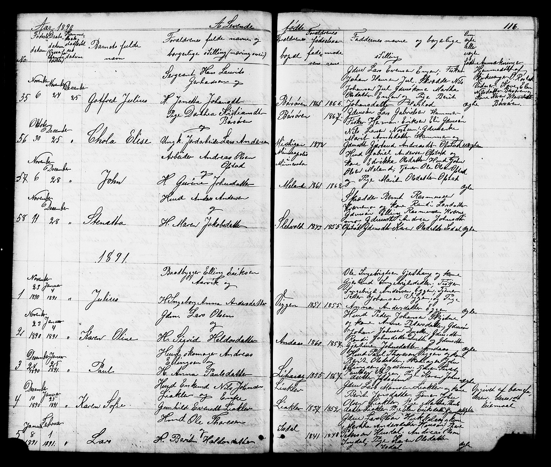 Ministerialprotokoller, klokkerbøker og fødselsregistre - Sør-Trøndelag, SAT/A-1456/665/L0777: Parish register (copy) no. 665C02, 1867-1915, p. 116