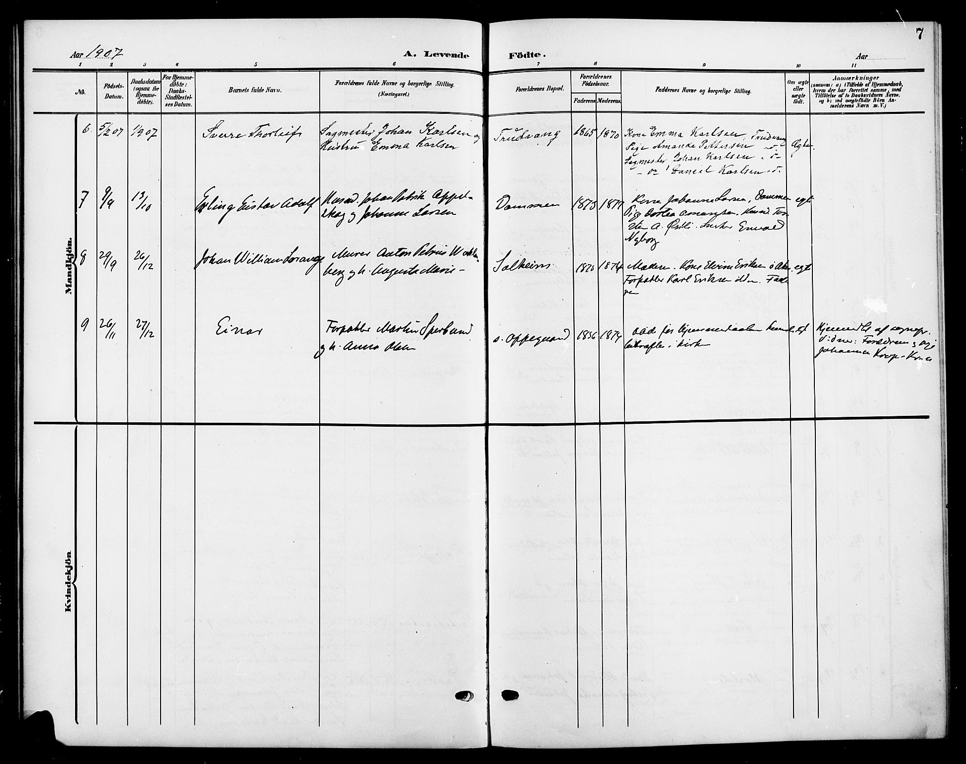 Nesodden prestekontor Kirkebøker, SAO/A-10013/G/Gb/L0001: Parish register (copy) no. II 1, 1905-1924, p. 7